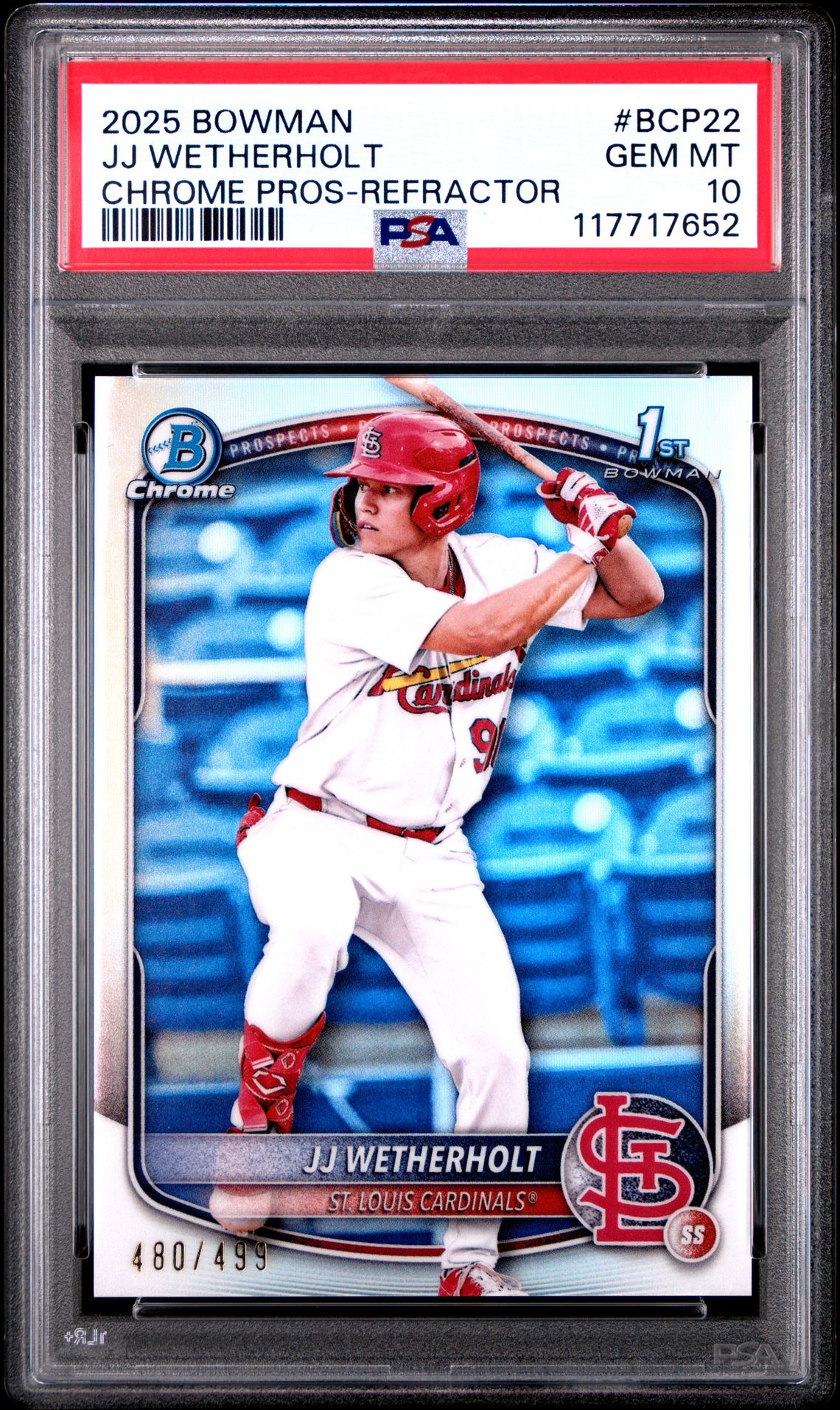 2025 Bowman BOWMAN CHROME PROSPECTS CHROME PROS-SPECKLE REF #BCP22 Jj Wetherholt front