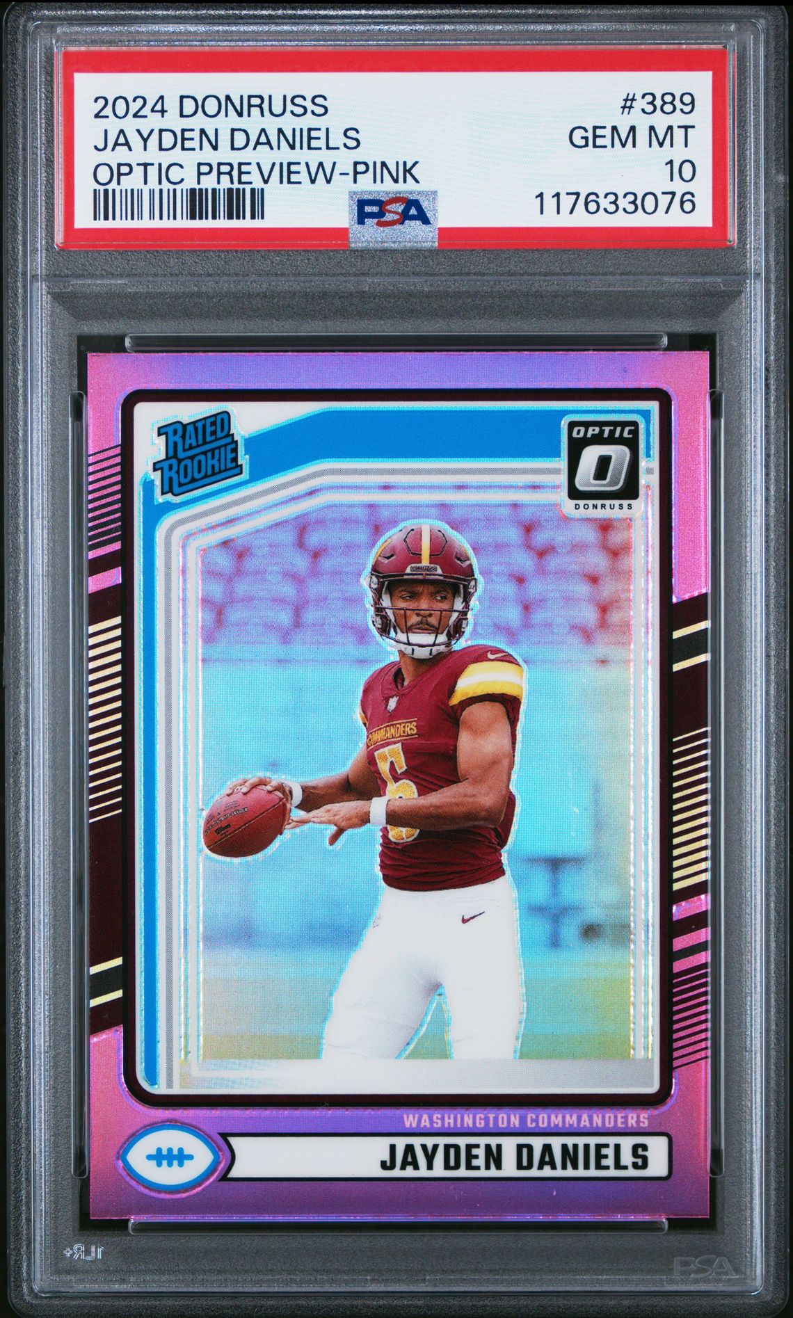2024 Panini Donruss Jayden Daniels #389 (Optic Preview-Pink) Gem Mt 10 front
