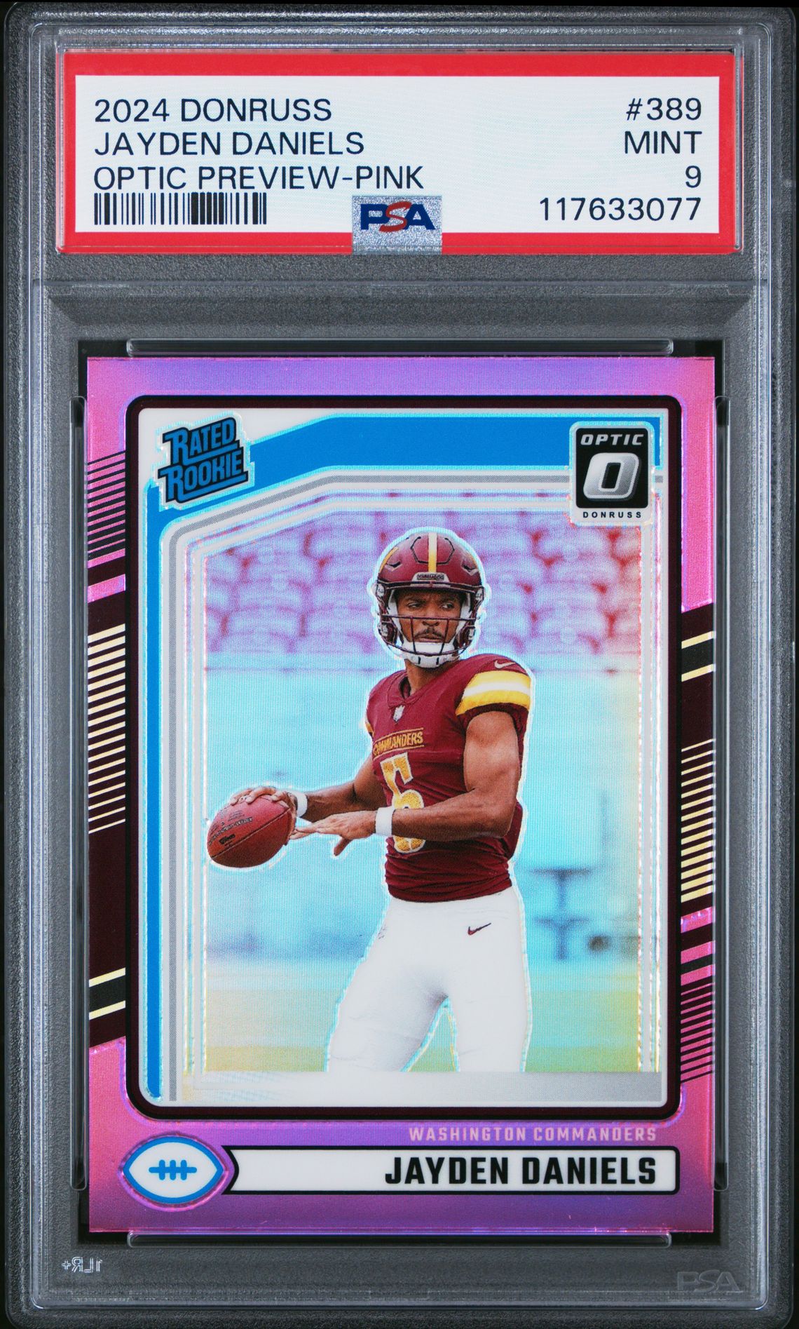 2024 Panini Donruss Jayden Daniels #389 (Optic Preview-Pink) Mint 9 front