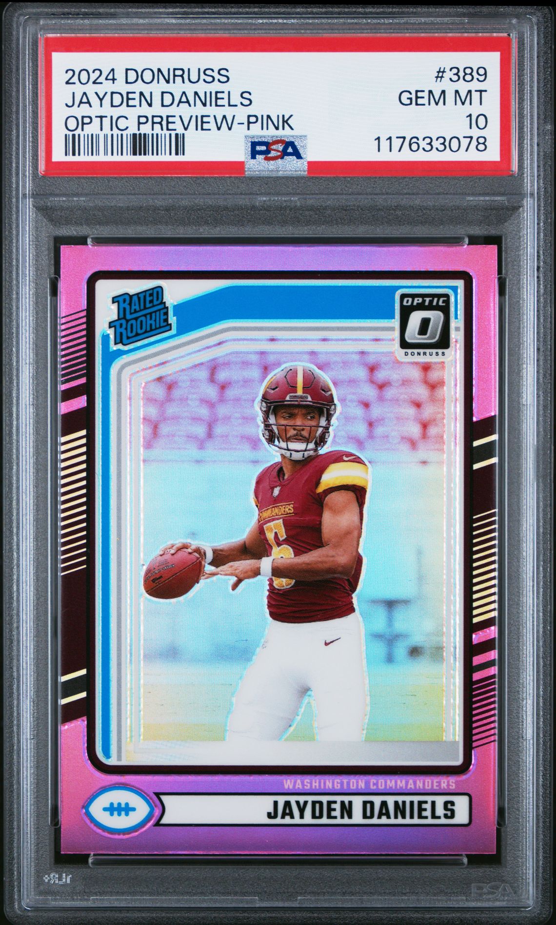 2024 Panini Donruss Jayden Daniels #389 (Optic Preview-Pink) Gem Mt 10 front