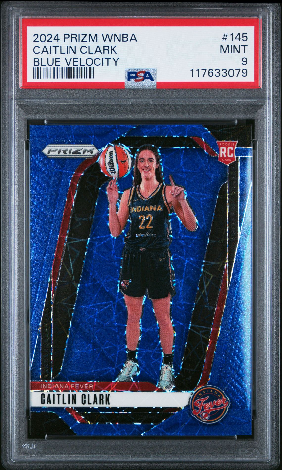 2024 Panini Prizm Wnba Caitlin Clark #145 (Blue Velocity) Mint 9 front