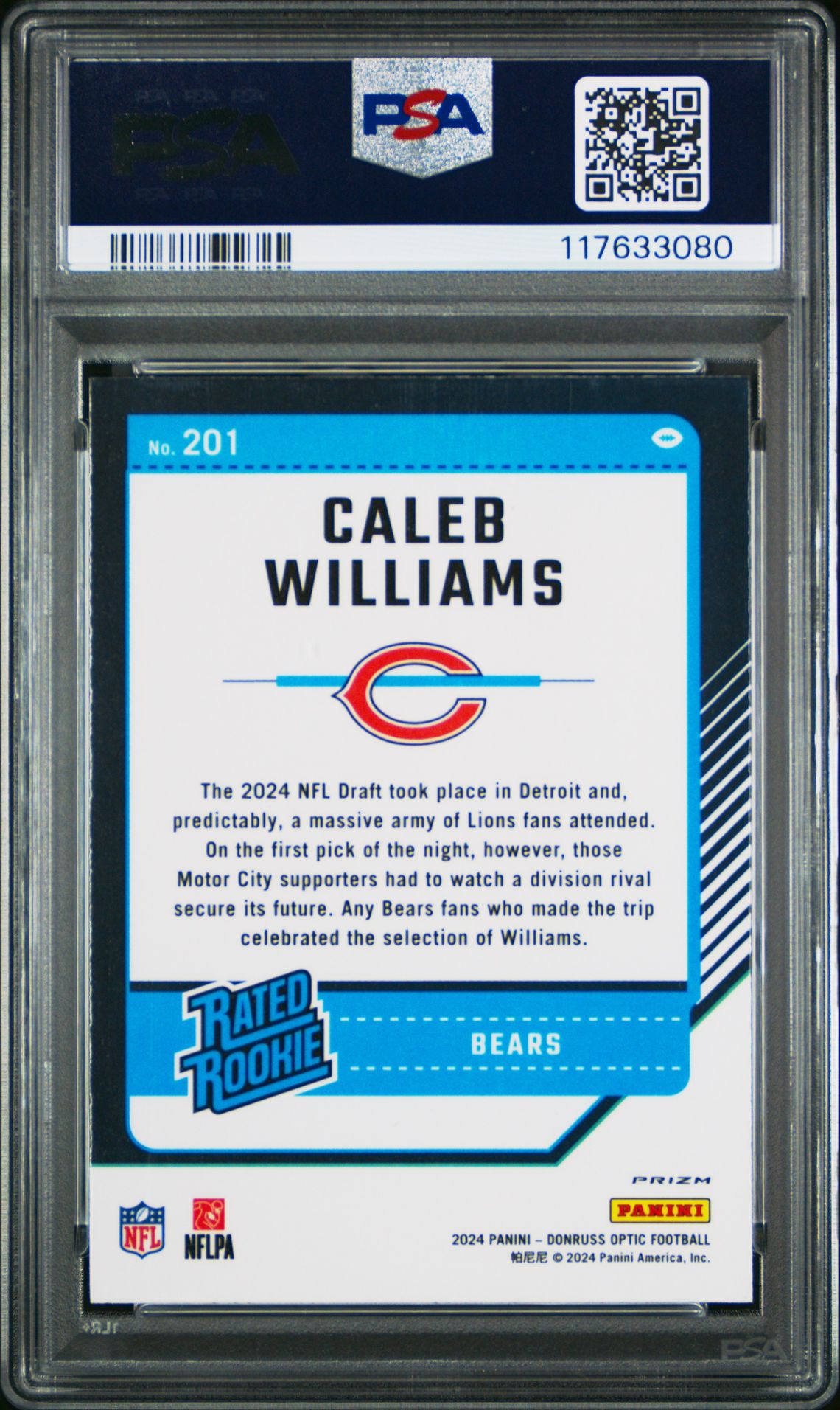 2024 Panini Donruss Optic Caleb Williams #201 (Holo) Mint 9 back