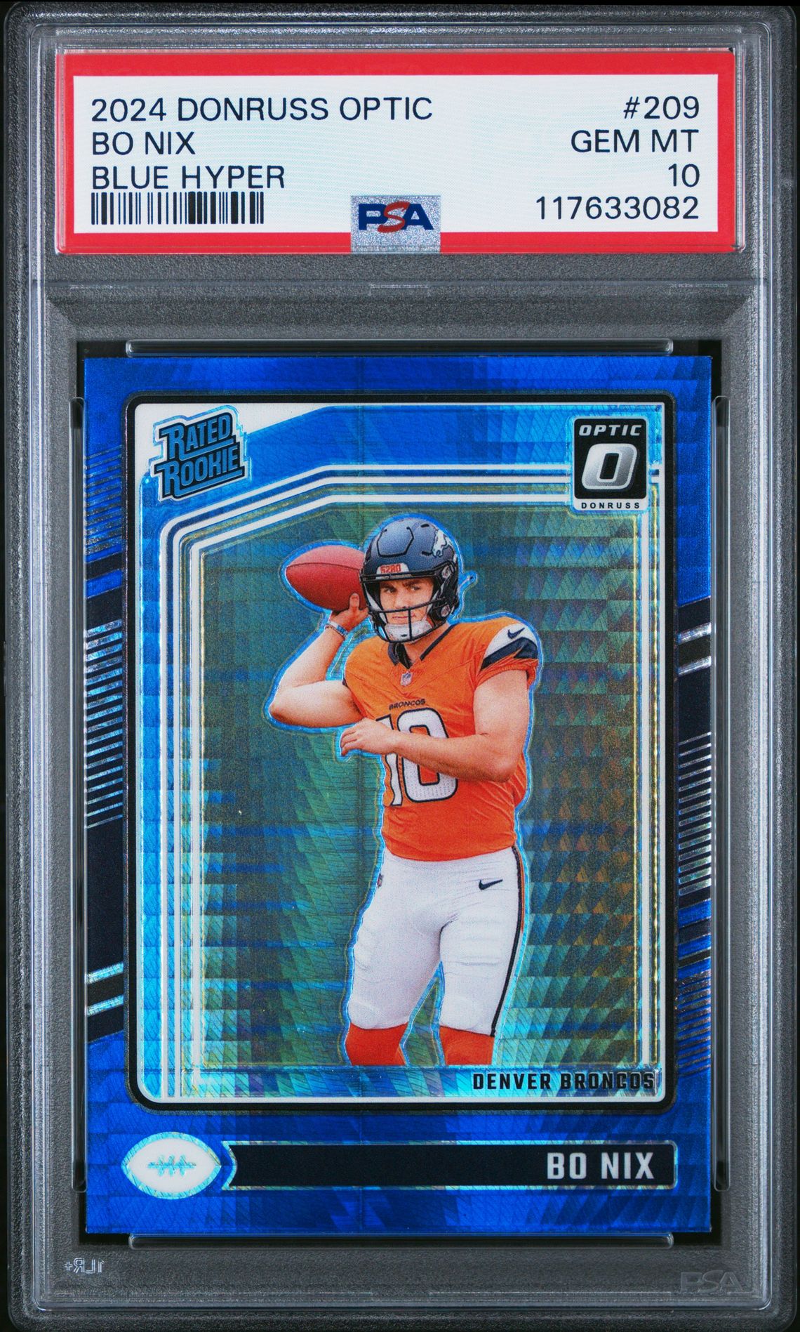 2024 Panini Donruss Optic Bo Nix #209 (Blue Hyper) Gem Mt 10 front