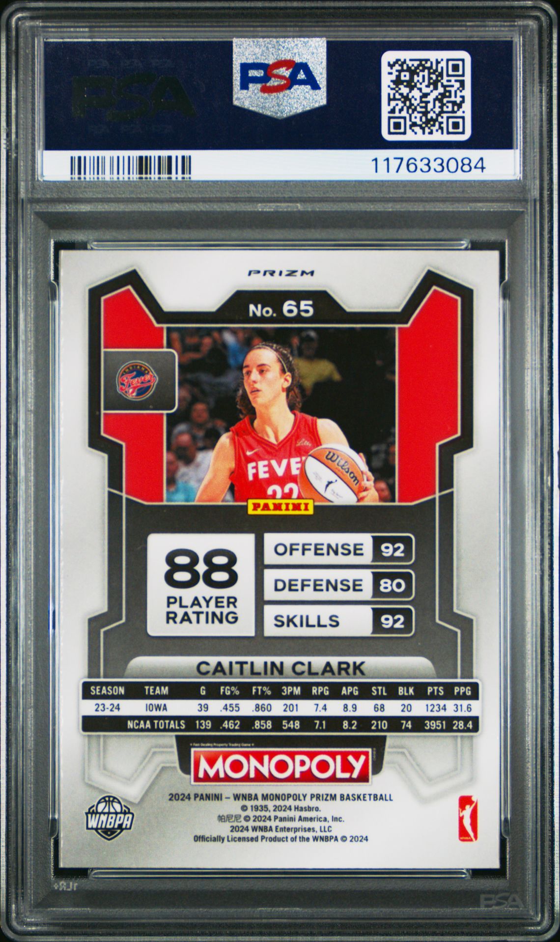 2024 Panini Prizm Monopoly Wnba Caitlin Clark #65 (Silver Prizm) Mint 9 back