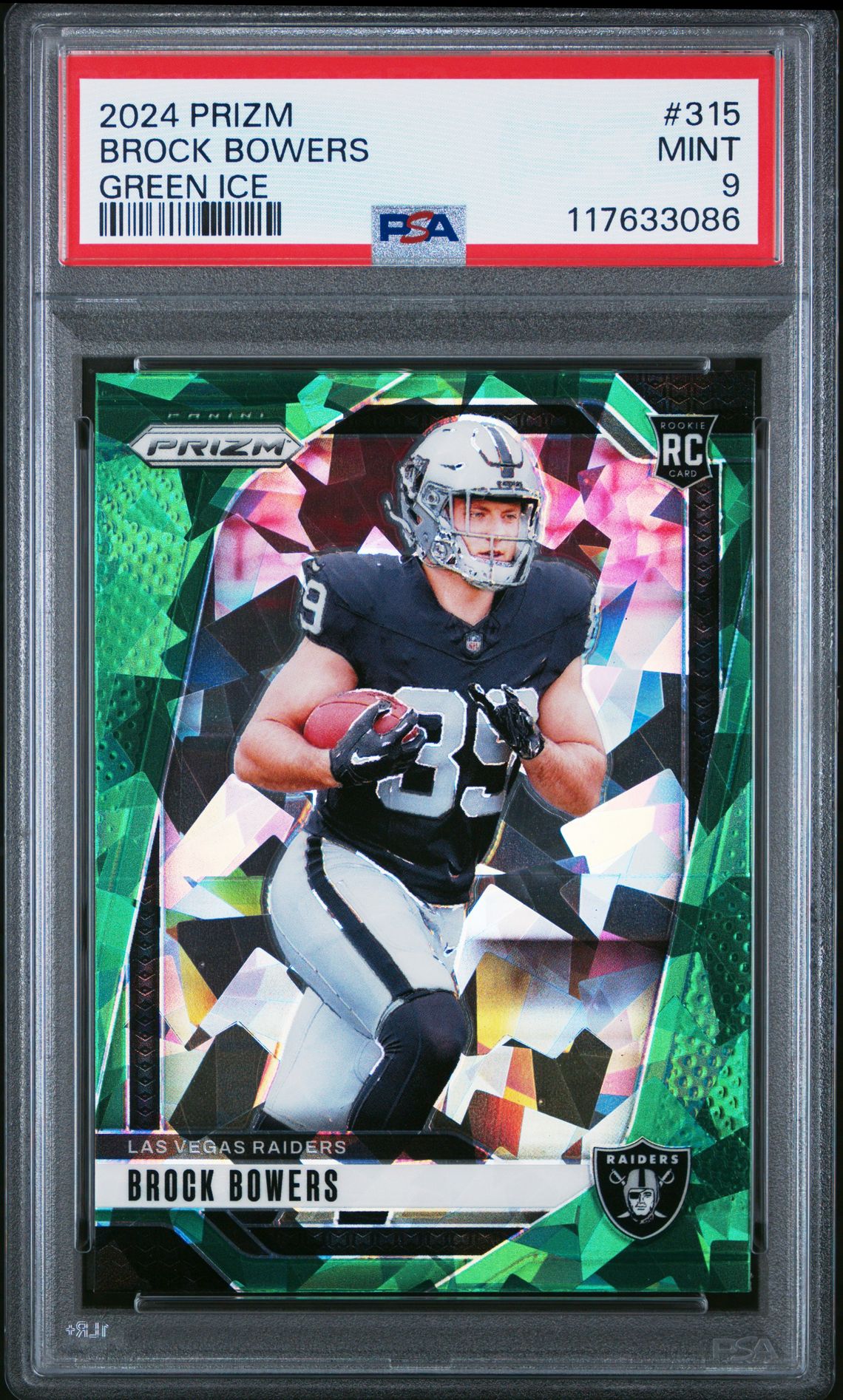 2024 Panini Prizm Brock Bowers #315 (Green Ice) Mint 9 front