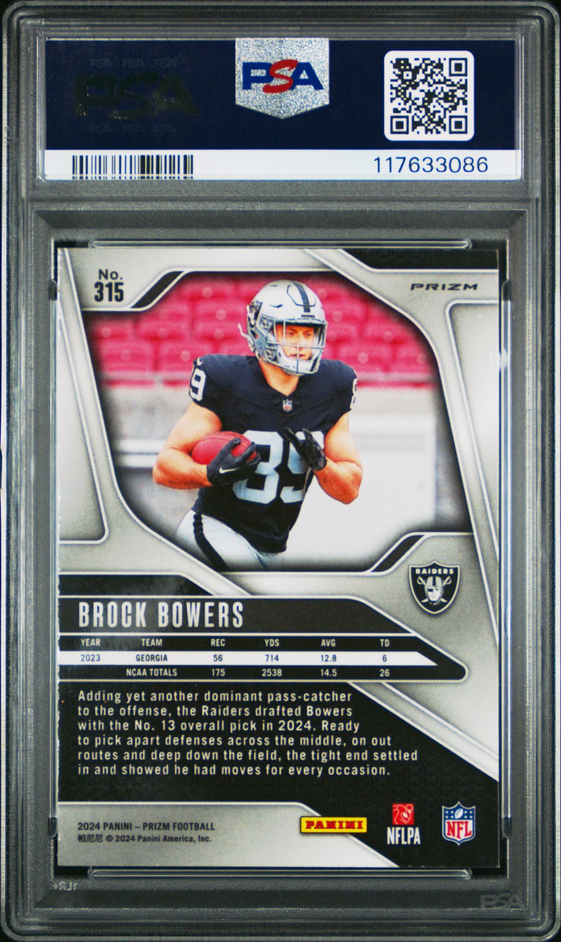 2024 Panini Prizm Brock Bowers #315 (Green Ice) Mint 9 back