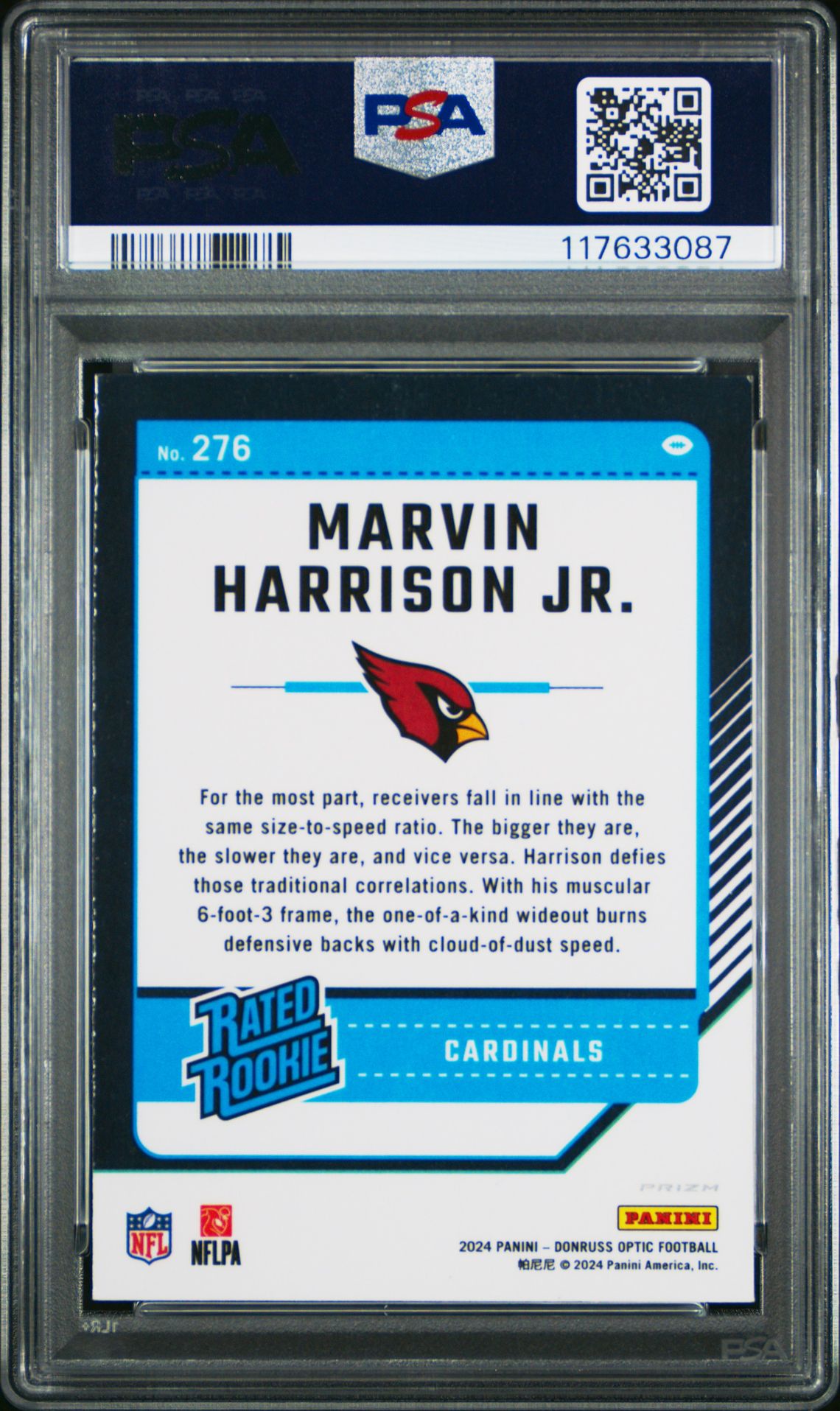 2024 Panini Donruss Optic Marvin Harrison Jr. #276 (Blue Glitter) Mint 9 back