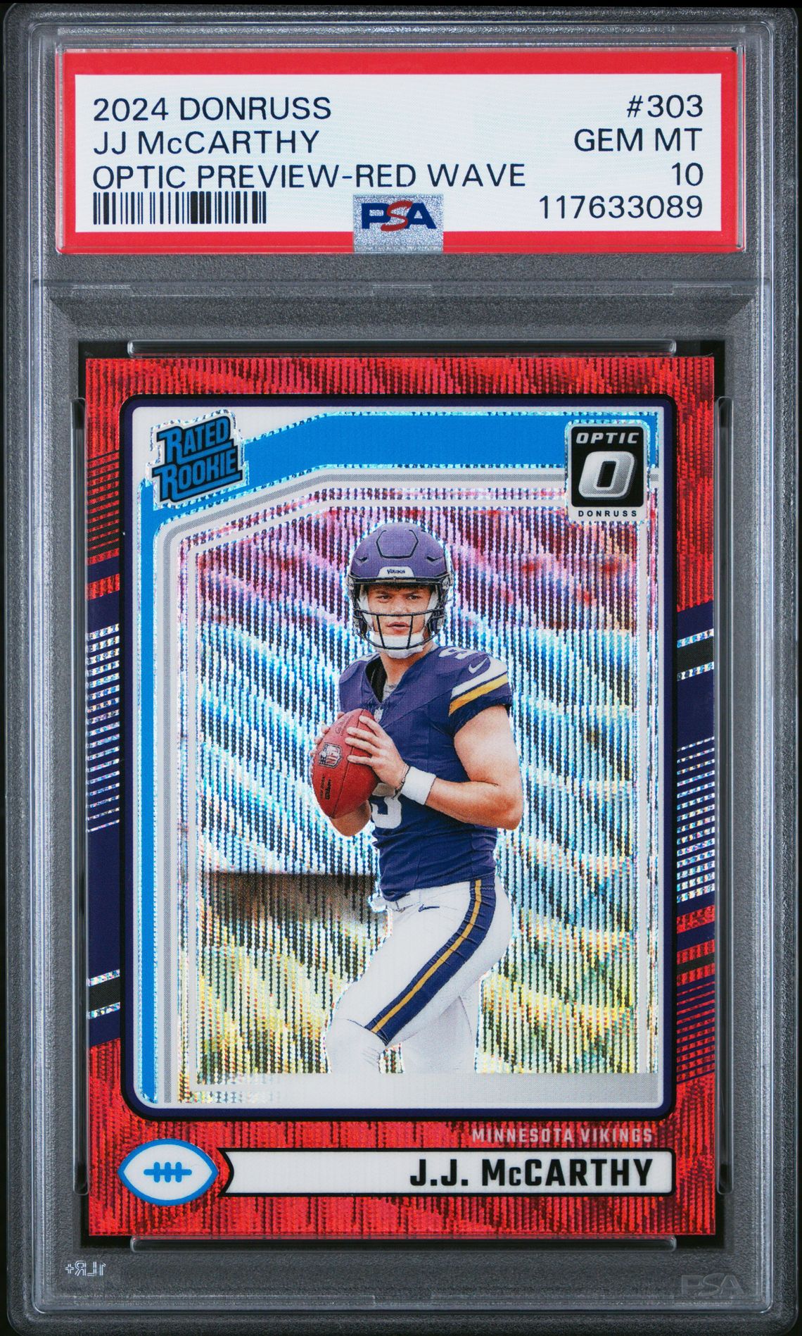 2024 Panini Donruss Jj Mccarthy #303 (Optic Preview-Red Wave) Gem Mt 10 front