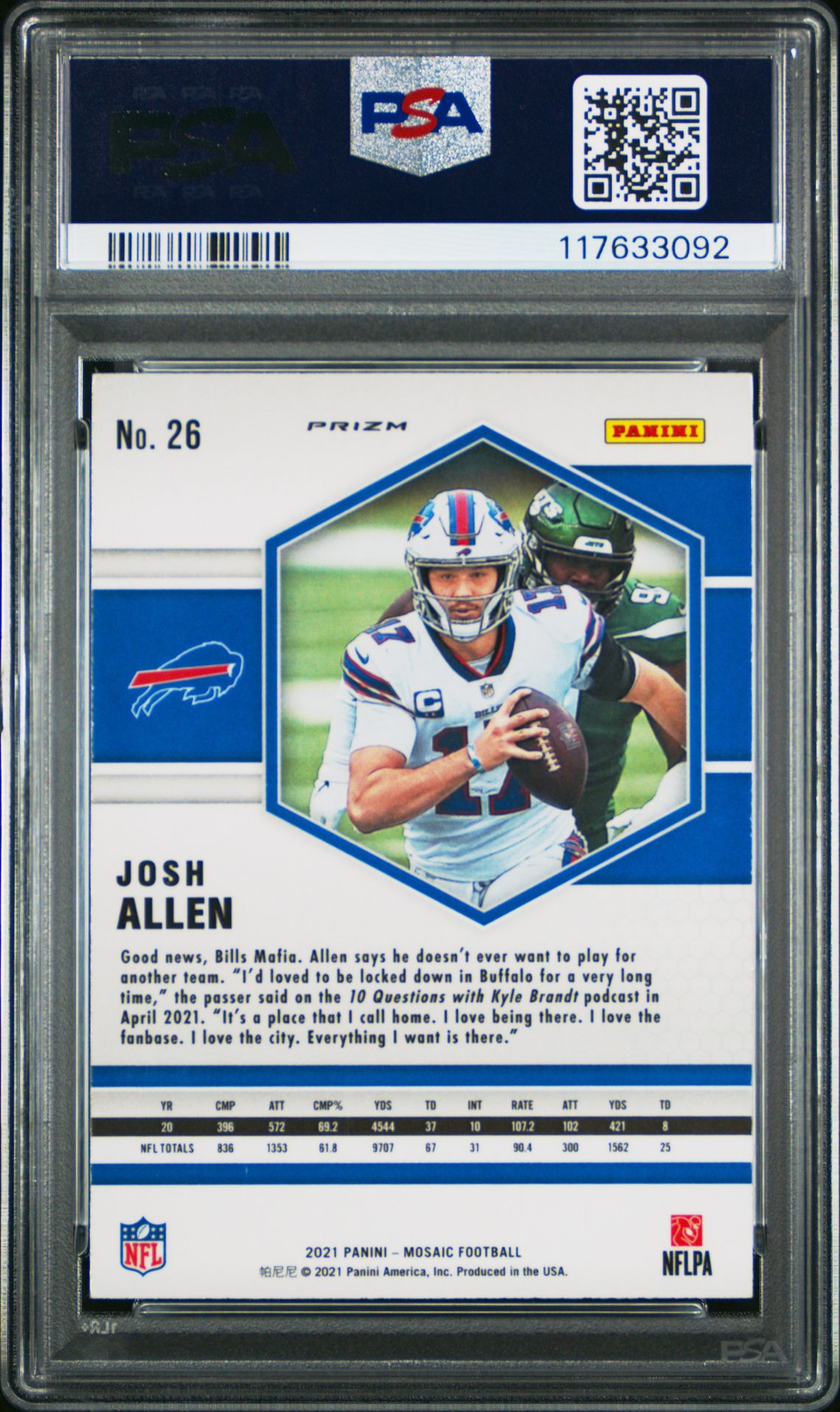 2021 Panini Mosaic Josh Allen #26 (Reactive Orange) Gem Mt 10 back