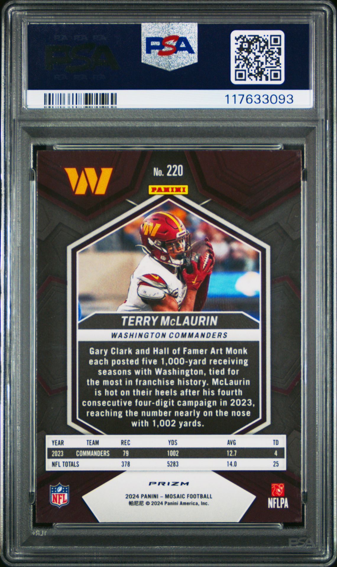 2024 Panini Mosaic Terry Mclaurin #220 (Green) Gem Mt 10 back
