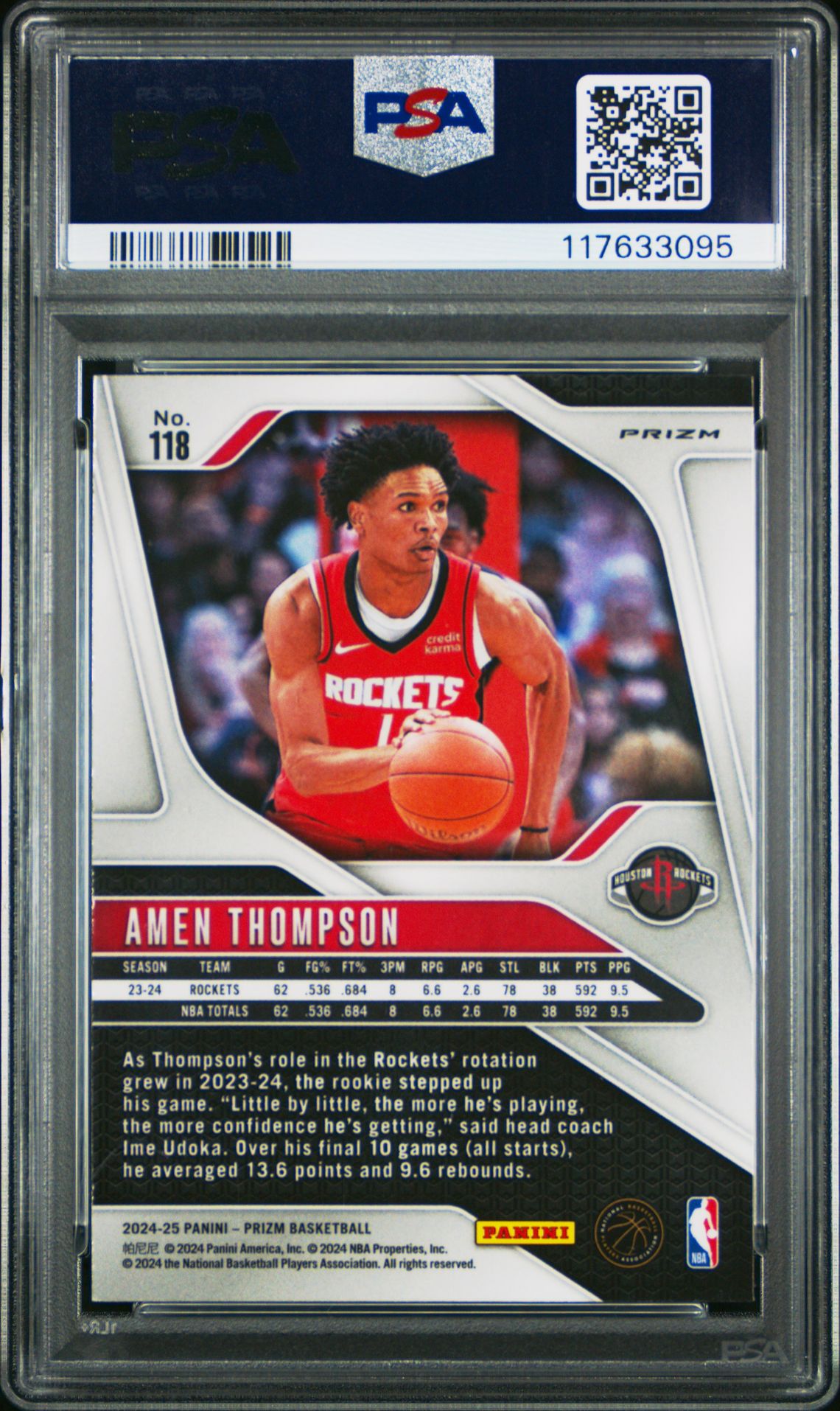 2024 Panini Prizm Amen Thompson #118 (Glitter) Mint 9 back