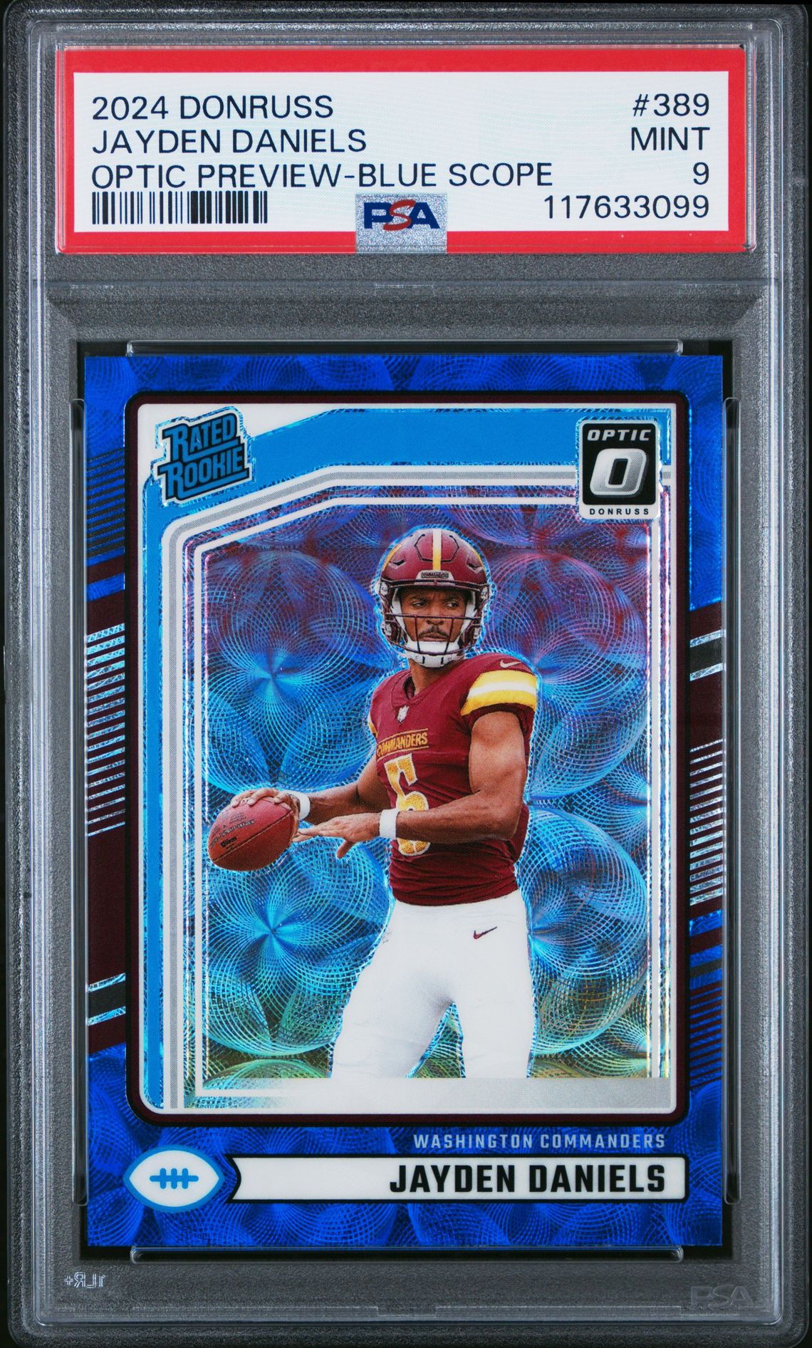 2024 Panini Donruss Jayden Daniels #389 (Optic Preview-Blue Scope) Mint 9 front