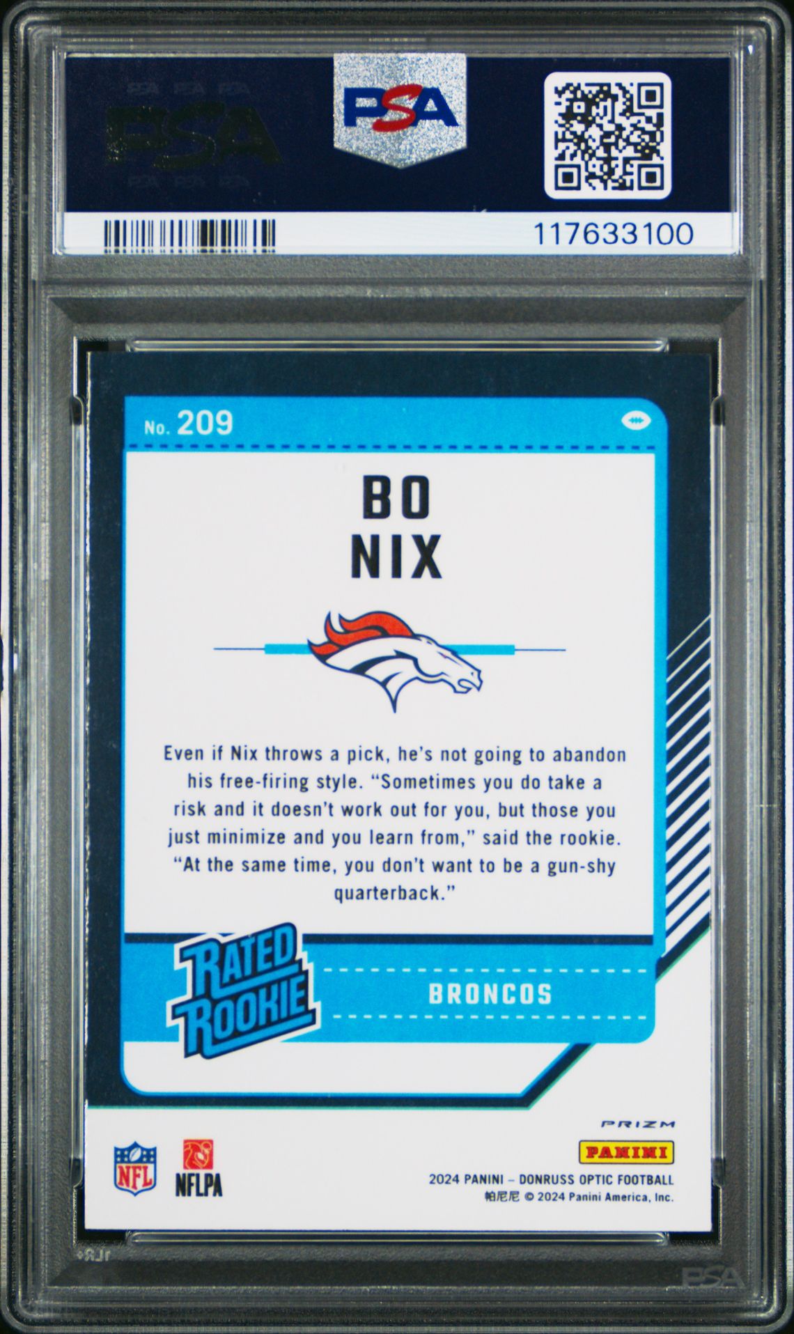 2024 Panini Donruss Optic Bo Nix #209 (Green Hyper) Gem Mt 10 back