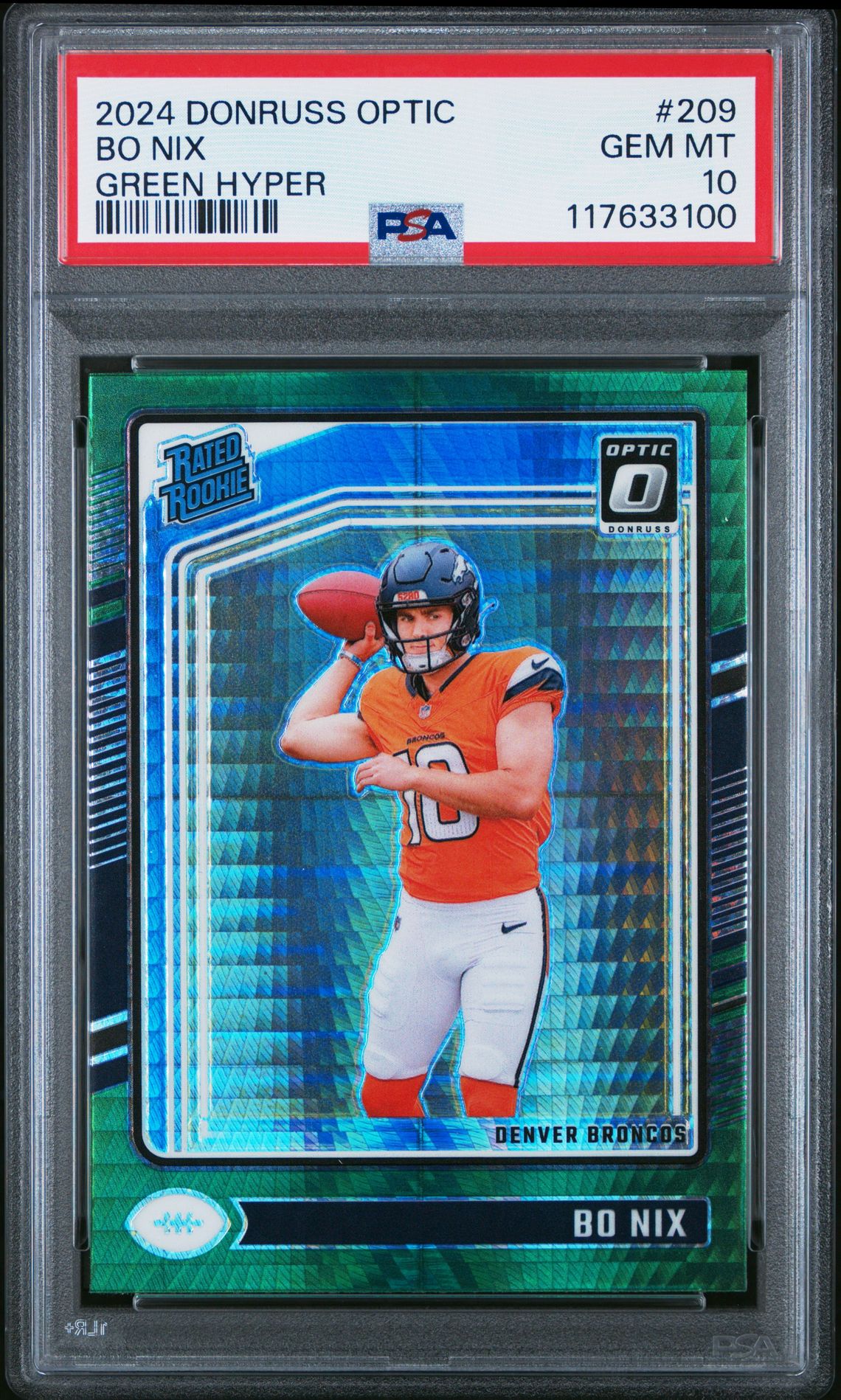 2024 Panini Donruss Optic Bo Nix #209 (Green Hyper) Gem Mt 10 front