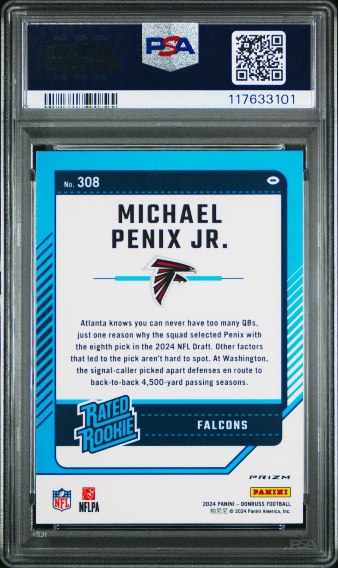 2024 Panini Donruss Michael Penix Jr. #308 (Optic Preview-Red Wave) Gem Mt 10 back