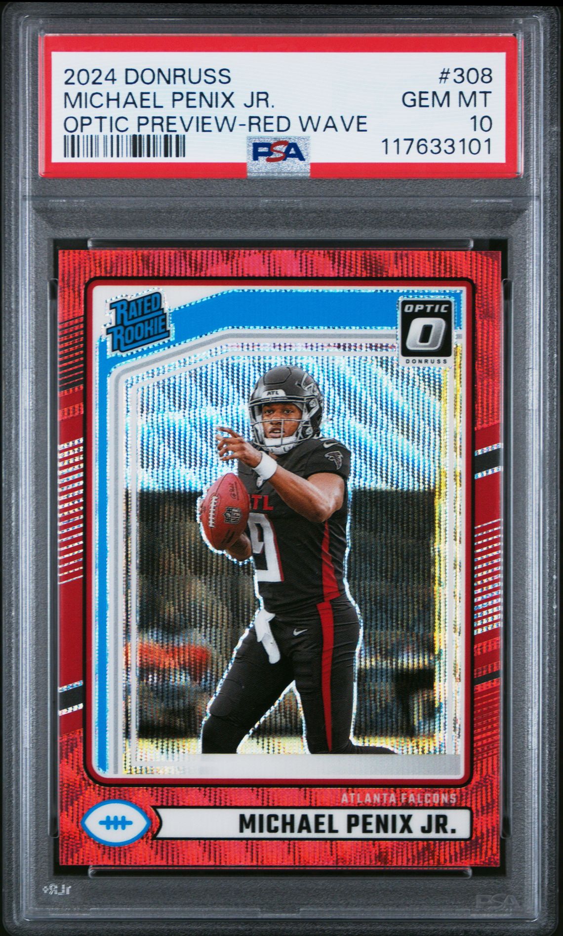 2024 Panini Donruss Michael Penix Jr. #308 (Optic Preview-Red Wave) Gem Mt 10 front