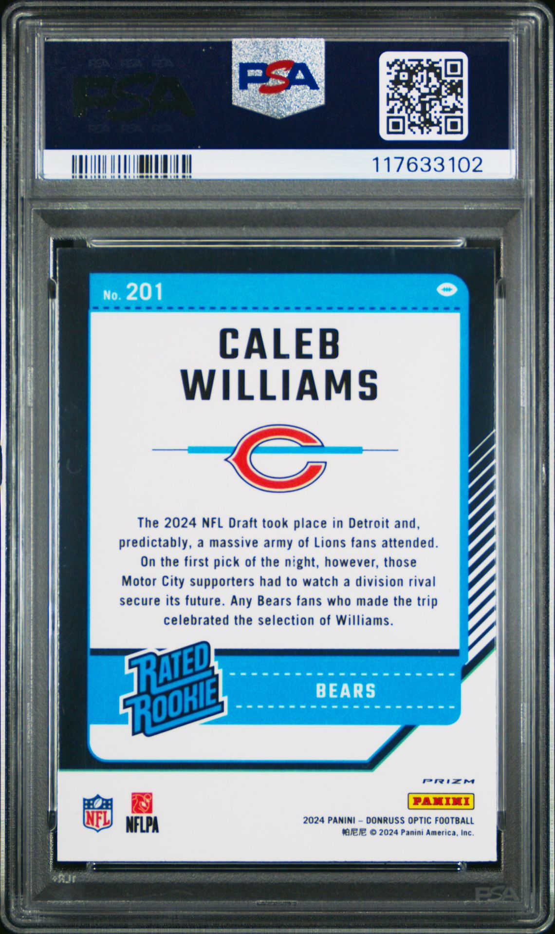 2024 Panini Donruss Optic Caleb Williams #201 (Purple Shock) Mint 9 back