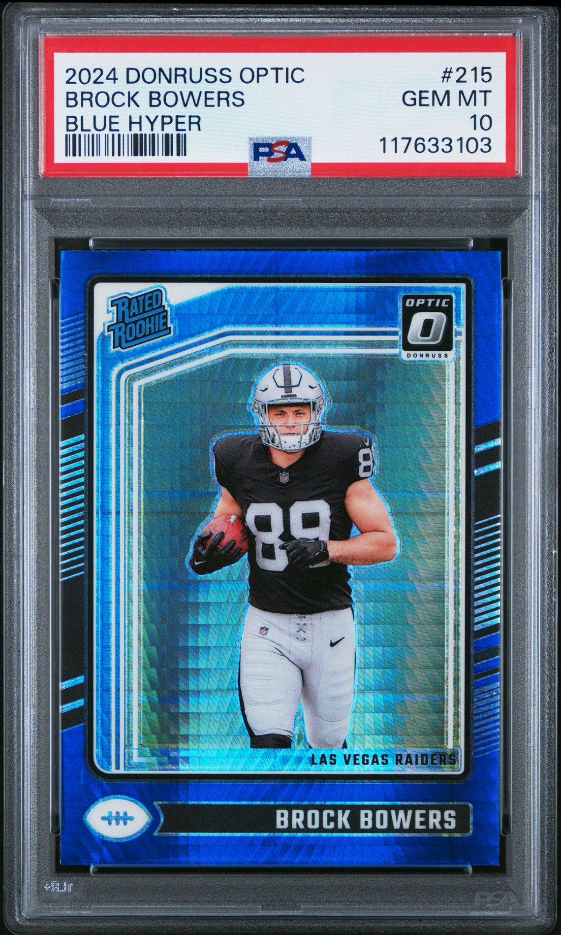 2024 Panini Donruss Optic Brock Bowers #215 (Blue Hyper) Gem Mt 10 front