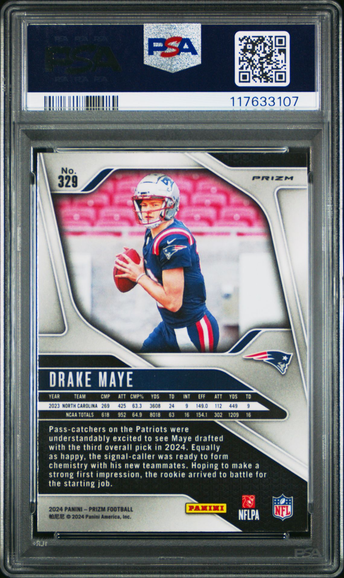 2024 Panini Prizm Drake Maye #329 (Silver Prizm) Mint 9 back