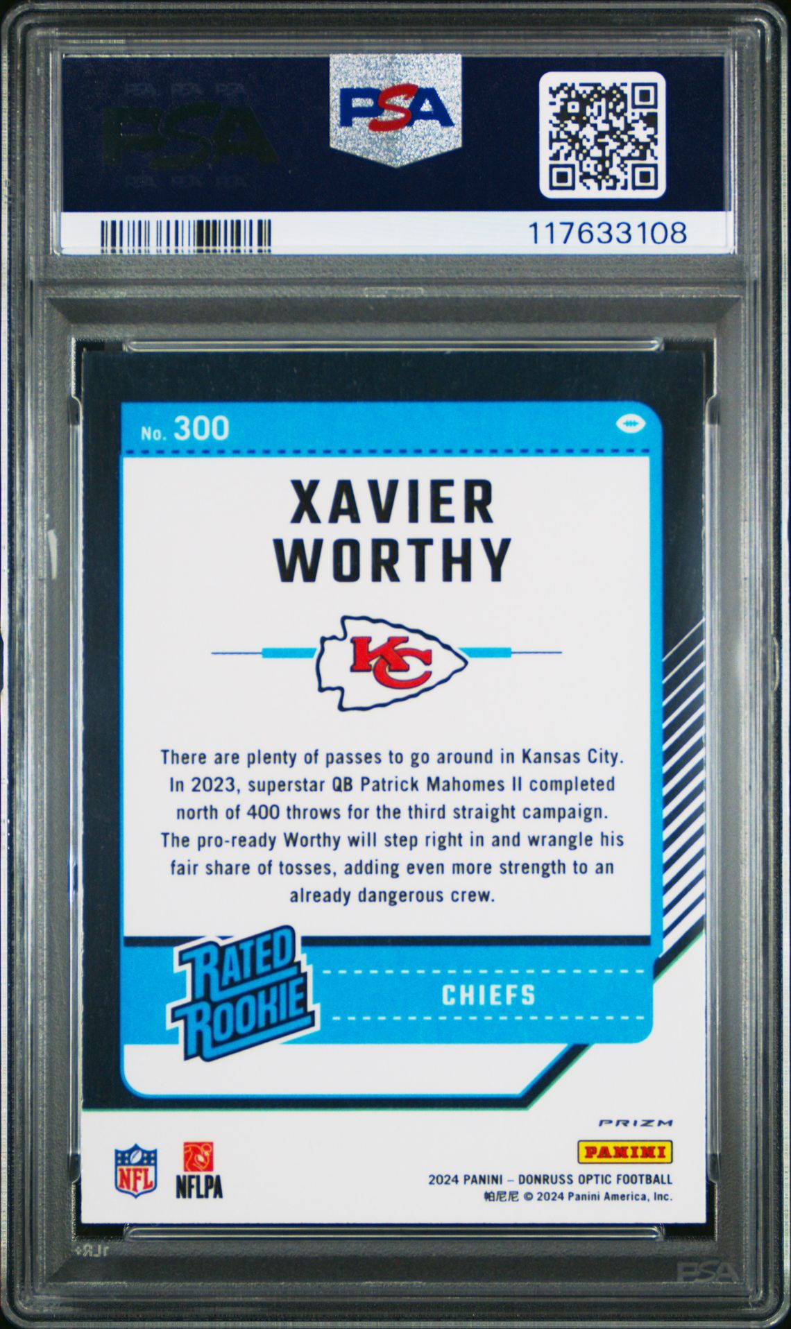 2024 Panini Donruss Optic Xavier Worthy #300 (Stars) Mint 9 back