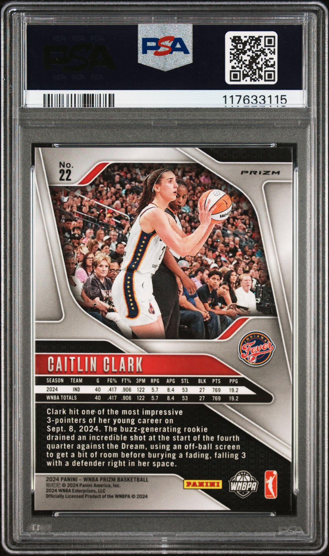 2024 Panini Prizm Wnba Caitlin Clark #22 (Silver Prizm) Mint 9 back