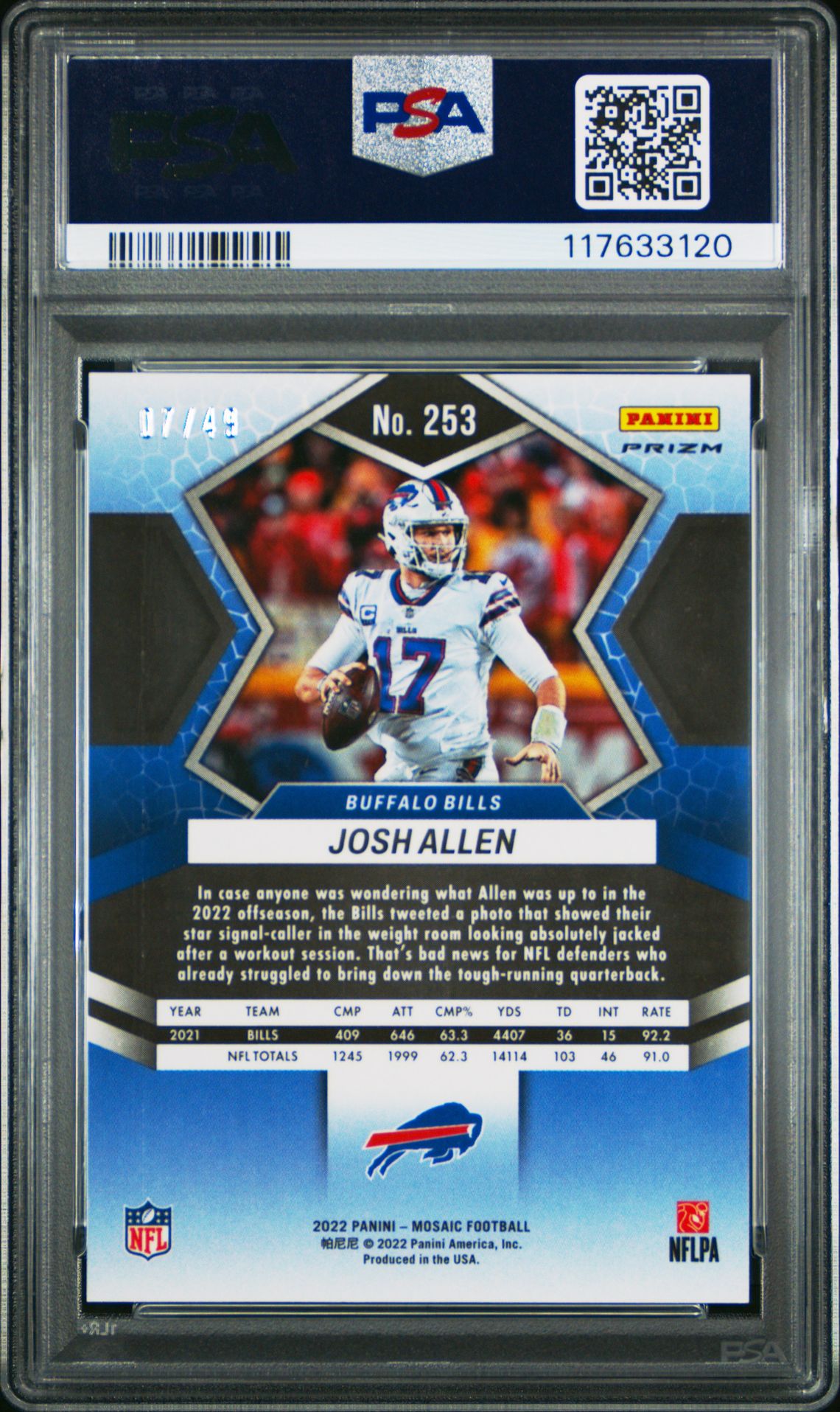 2022 Panini Mosaic Josh Allen #253 (Purple Mosaic) Gem Mt 10 back