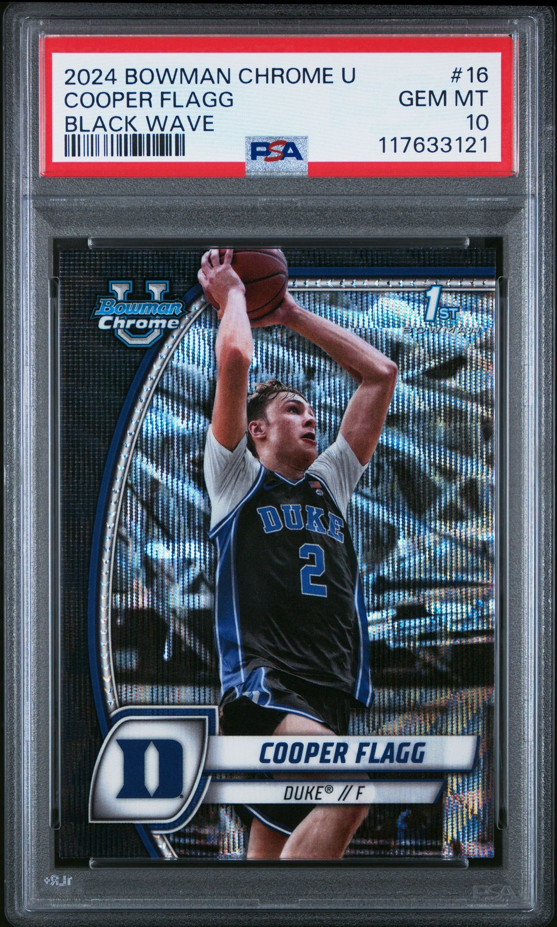 2024 Bowman Chrome University Cooper Flagg #16 (Black Wave) Gem Mt 10 front