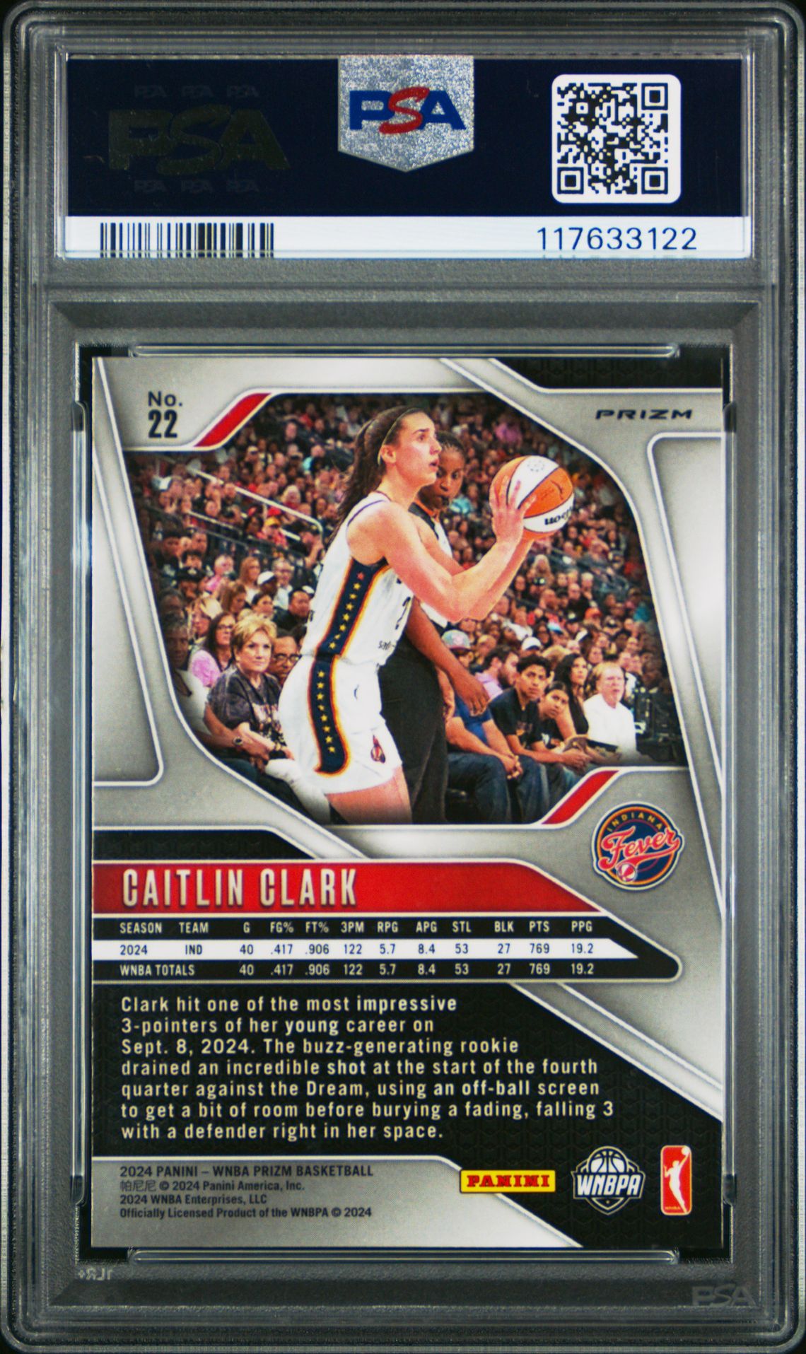 2024 Panini Prizm Wnba Caitlin Clark #22 (Blue Velocity) Mint 9 back