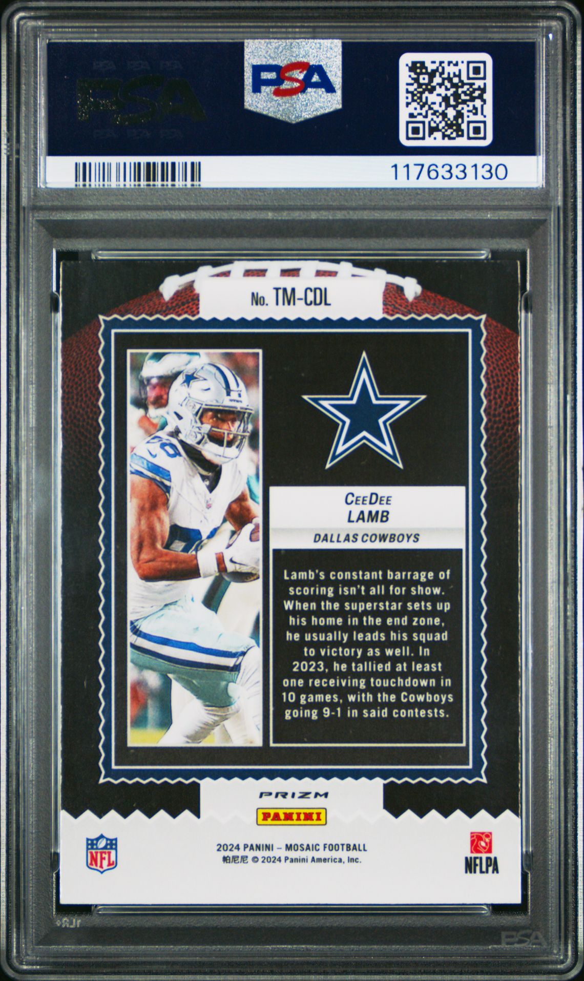 2024 Panini Mosaic Touchdown Masters Ceedee Lamb #Tmcdl (Touchdown Masters-Green) Gem Mt 10 back