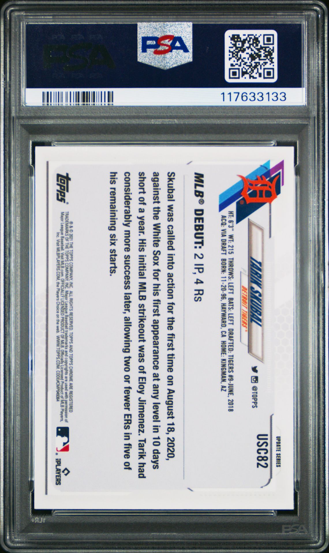 2021 Topps Chrome Update Tarik Skubal #Usc82 (Purple Refractor) Gem Mt 10 back