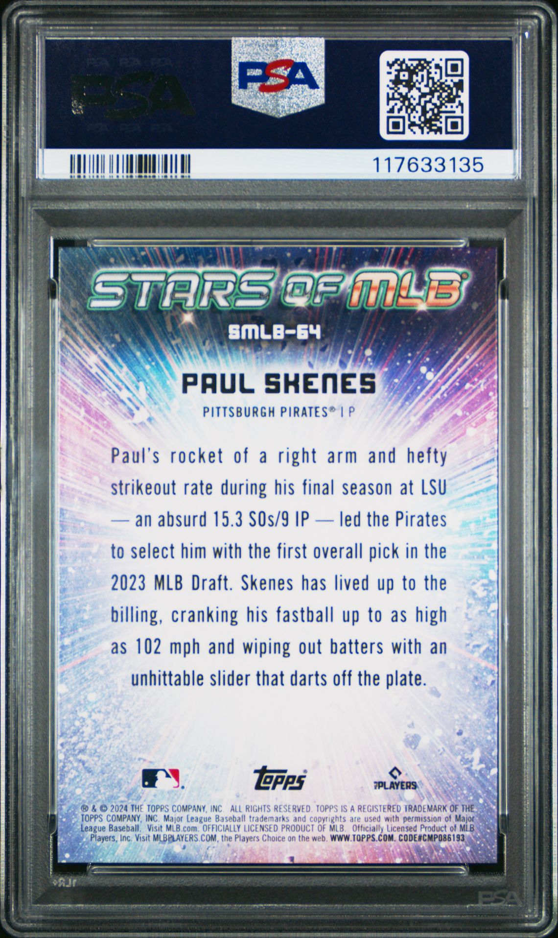 2024 Topps Stars Of Mlb Paul Skenes #Smlb64 (Update) Gem Mt 10 back