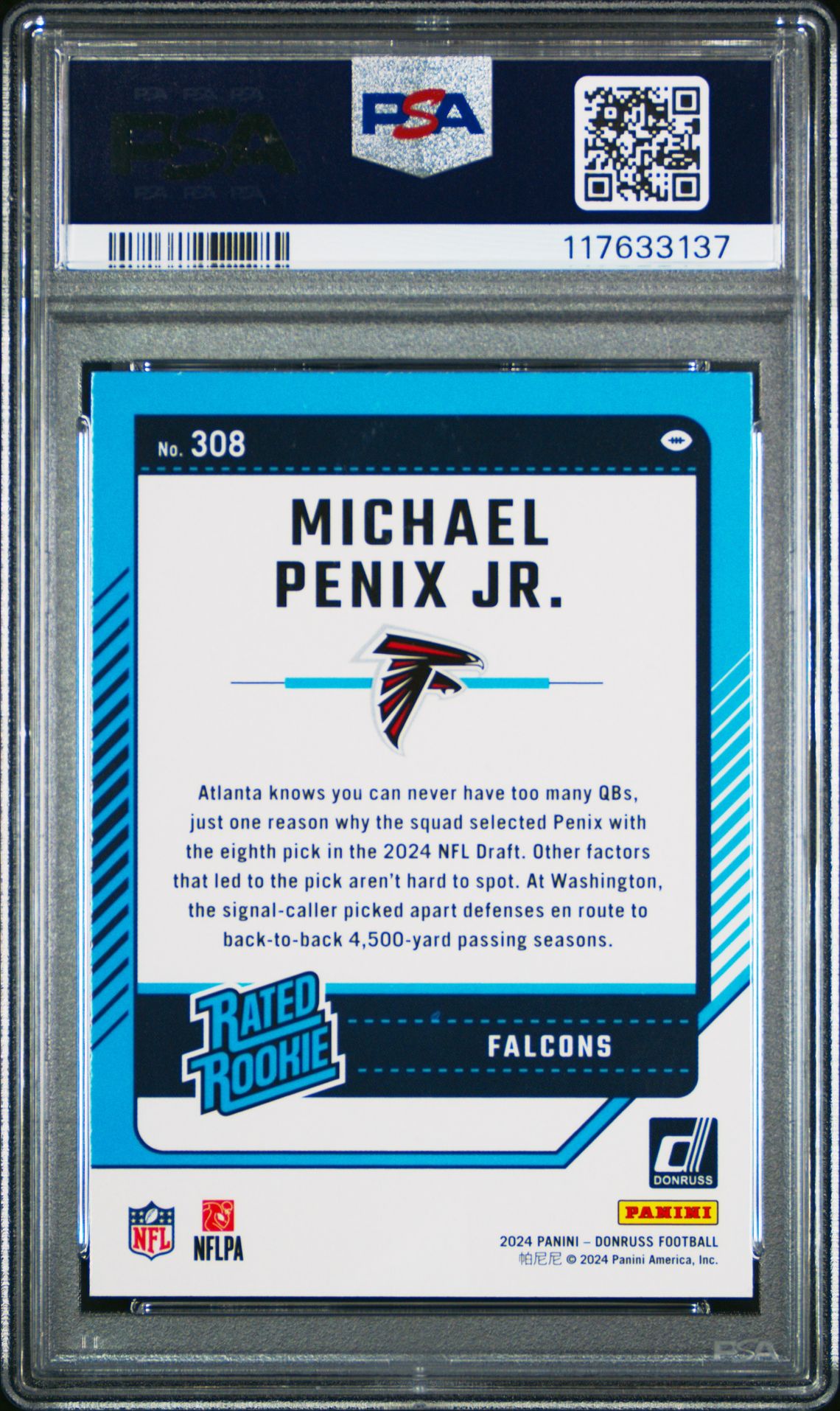 2024 Panini Donruss Michael Penix Jr. #308 Gem Mt 10 back