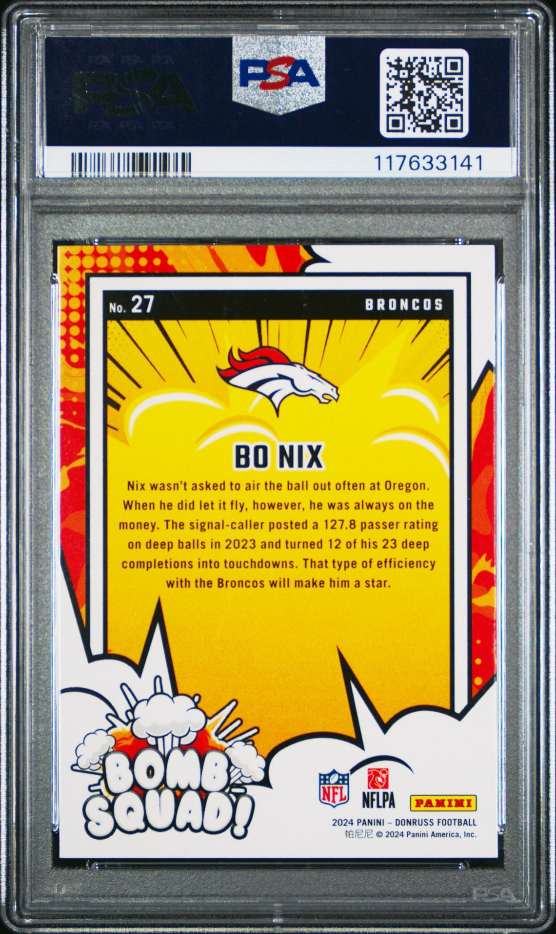 2024 Panini Donruss Bomb Squad Bo Nix #27 Mint 9 back