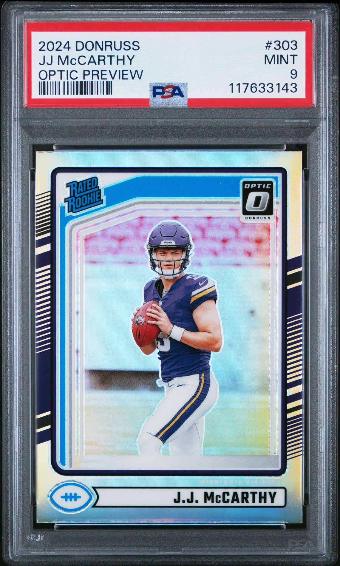 2024 Panini Donruss Jj Mccarthy #303 (Optic Preview) Mint 9 front