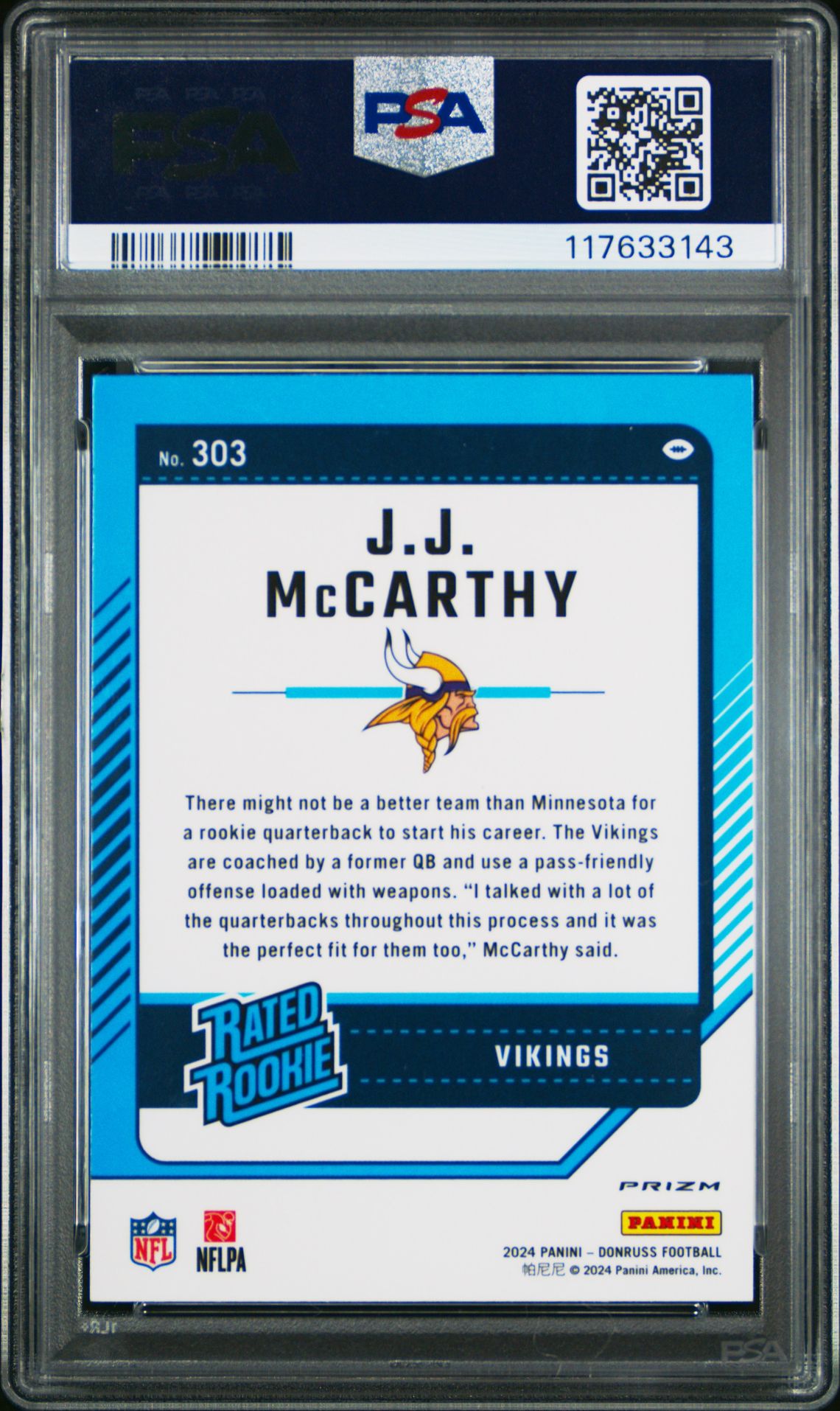 2024 Panini Donruss Jj Mccarthy #303 (Optic Preview) Mint 9 back