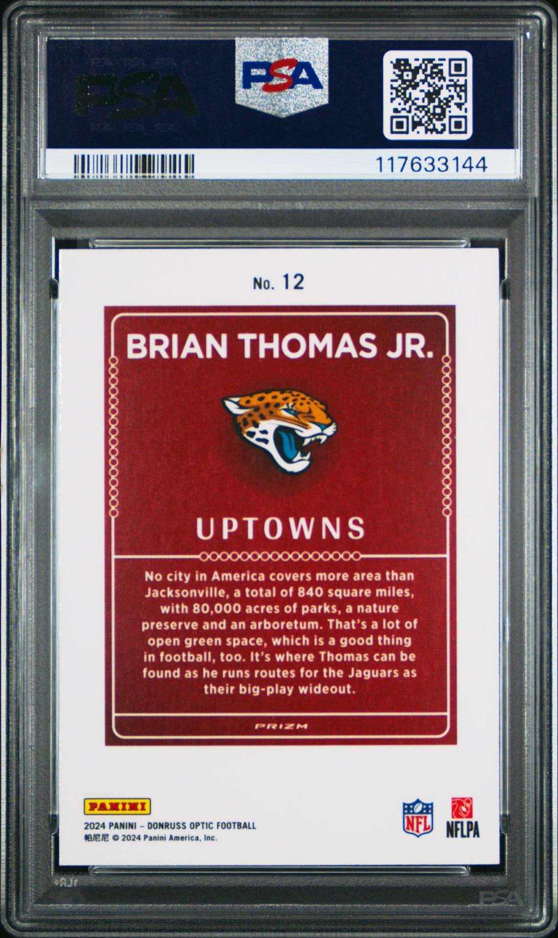 2024 Panini Donruss Optic Uptowns Brian Thomas Jr. #12 Gem Mt 10 back
