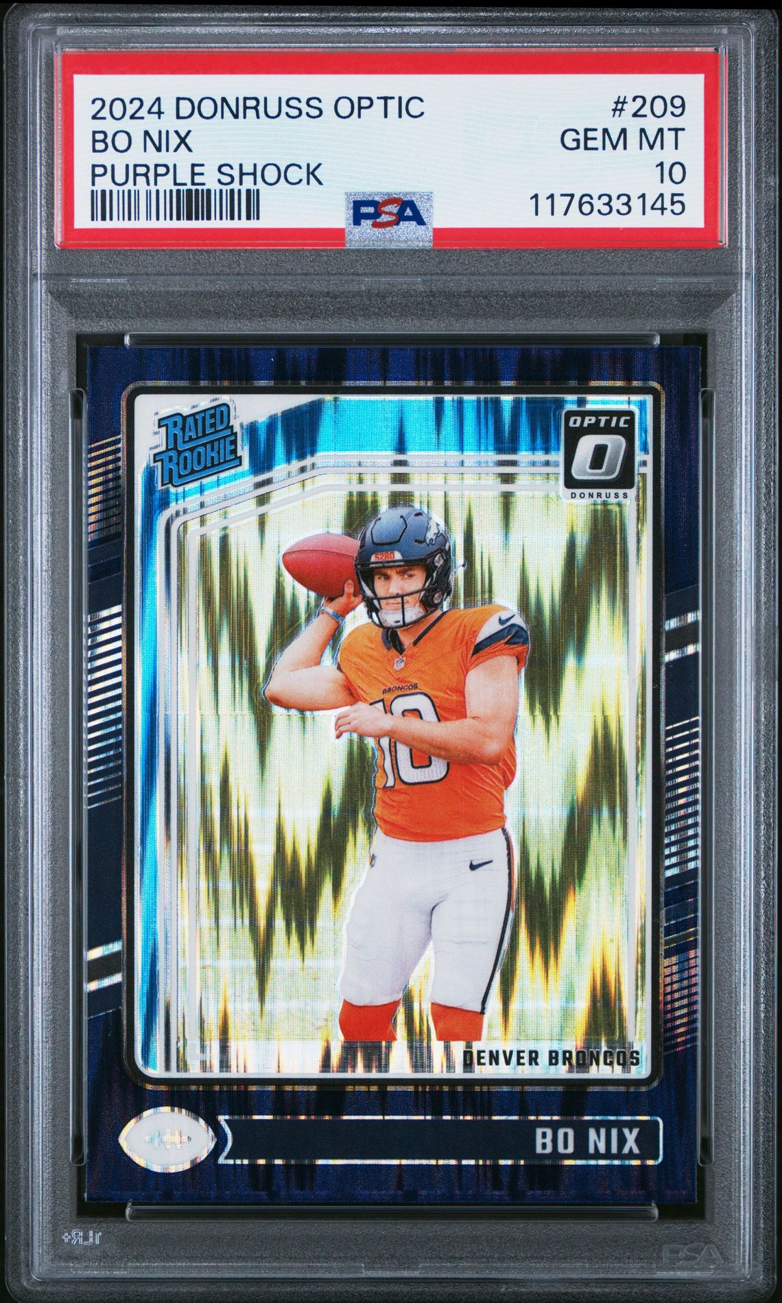 2024 Panini Donruss Optic Bo Nix #209 (Purple Shock) Gem Mt 10 front