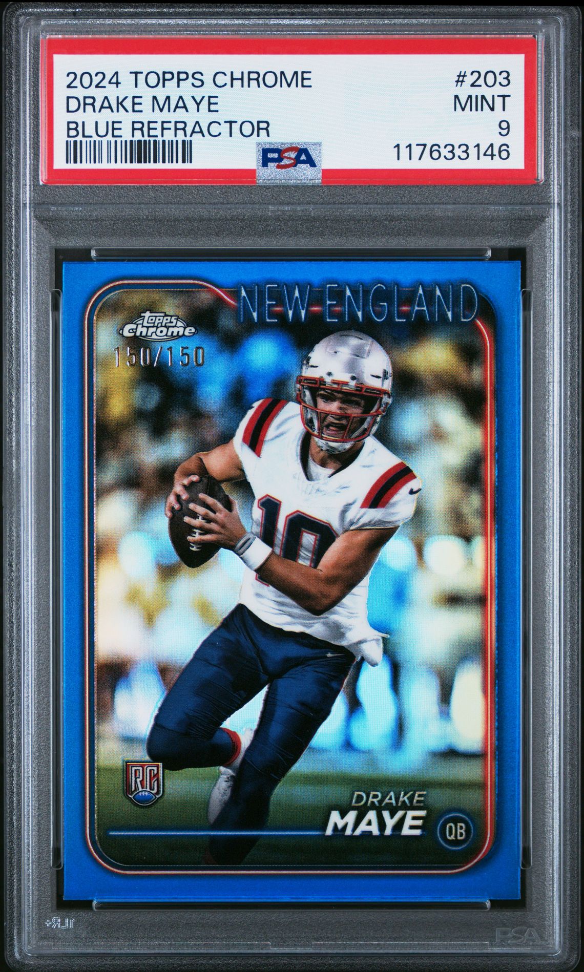 2024 Topps Chrome Drake Maye #203 (Blue Refractor) Mint 9 front