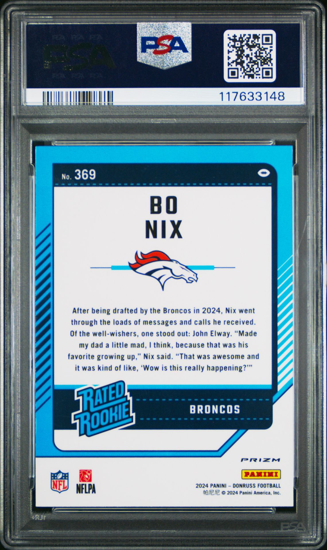 2024 Panini Donruss Bo Nix #369 (Optic Preview-Red Wave) Gem Mt 10 back