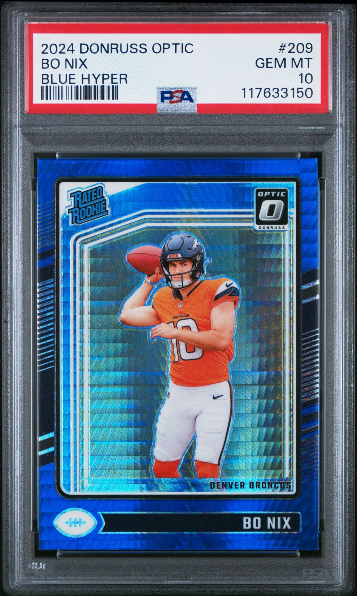 2024 Panini Donruss Optic Bo Nix #209 (Blue Hyper) Gem Mt 10 front