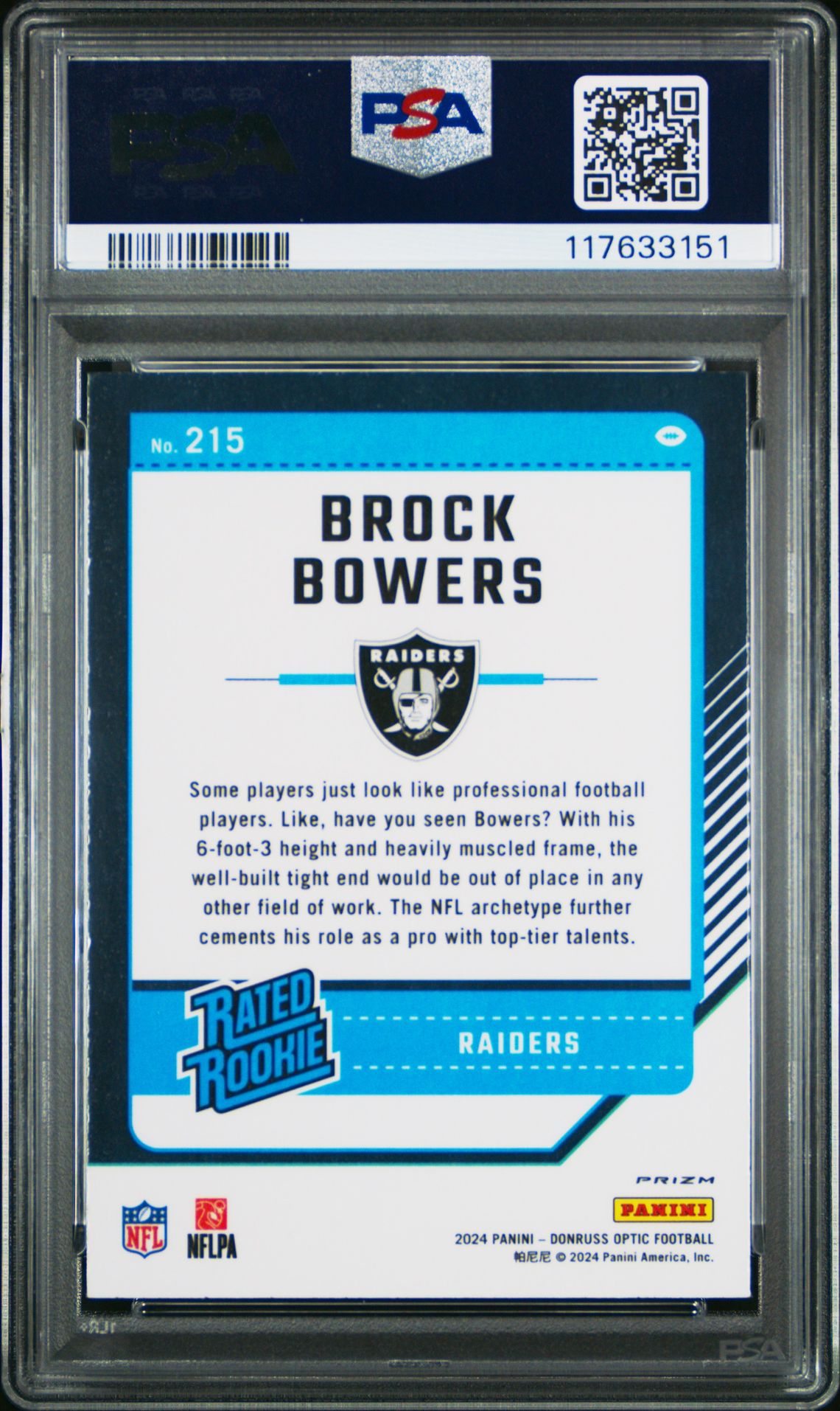 2024 Panini Donruss Optic Brock Bowers #215 (Green Velocity) Gem Mt 10 back
