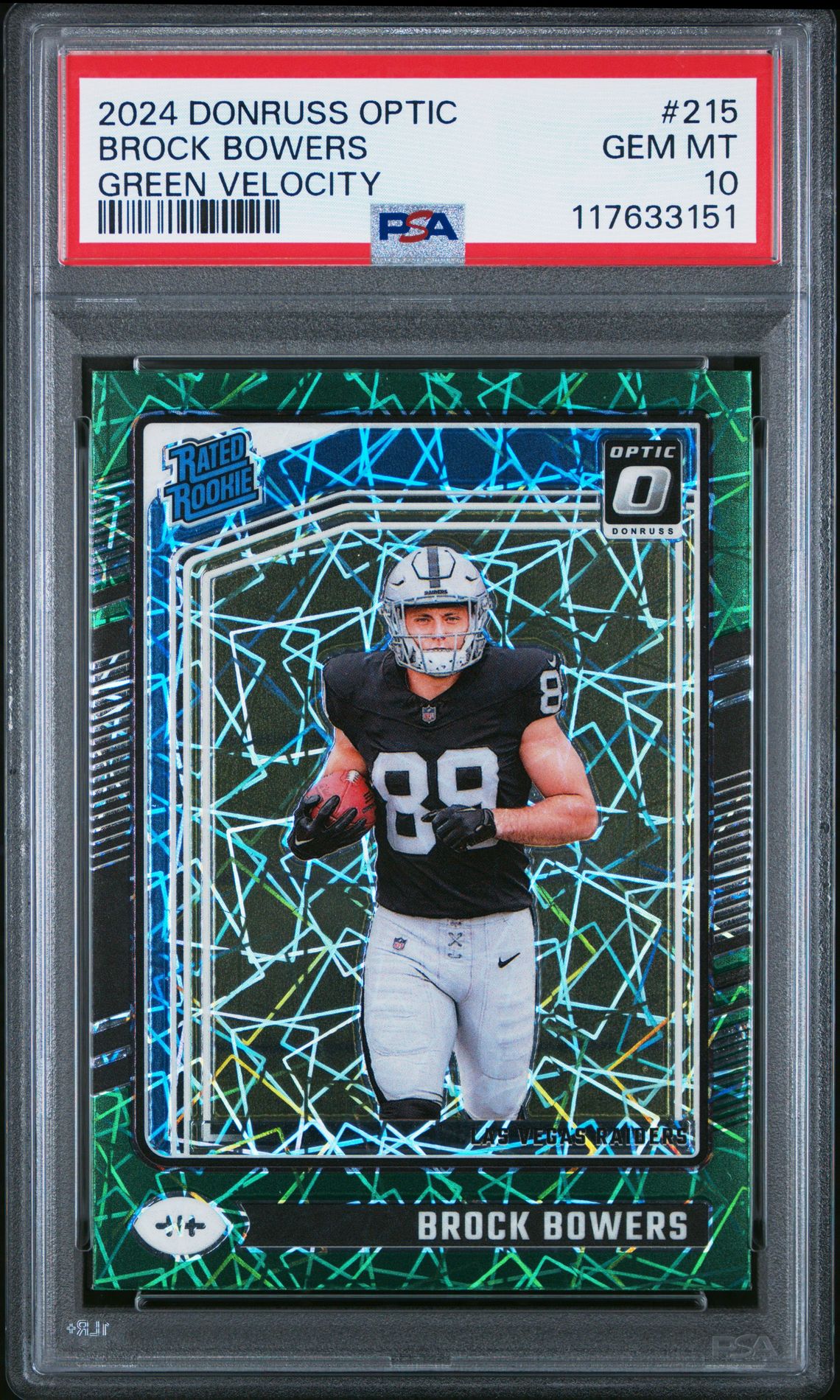 2024 Panini Donruss Optic Brock Bowers #215 (Green Velocity) Gem Mt 10 front