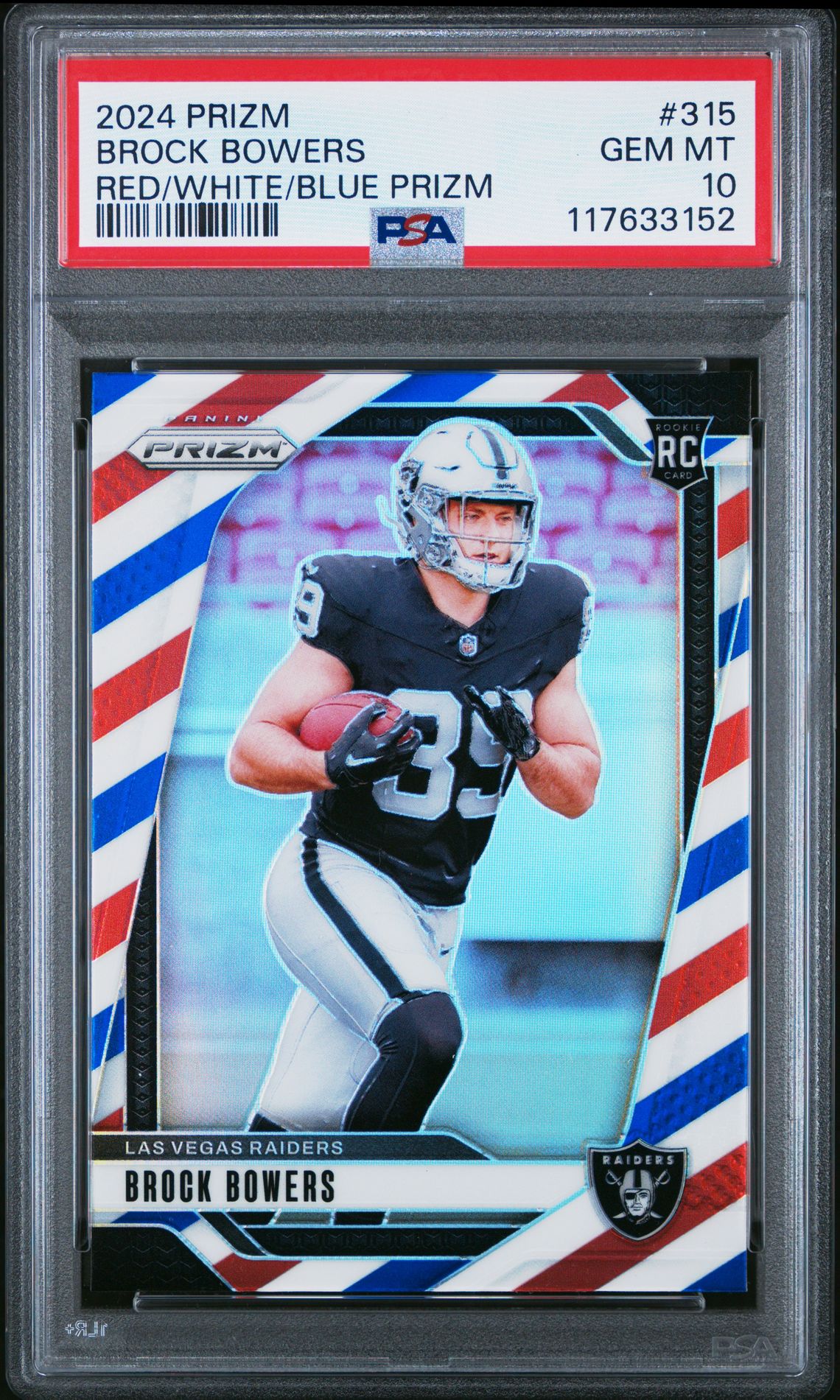 2024 Panini Prizm Brock Bowers #315 (Red/White/Blue Prizm) Gem Mt 10 front