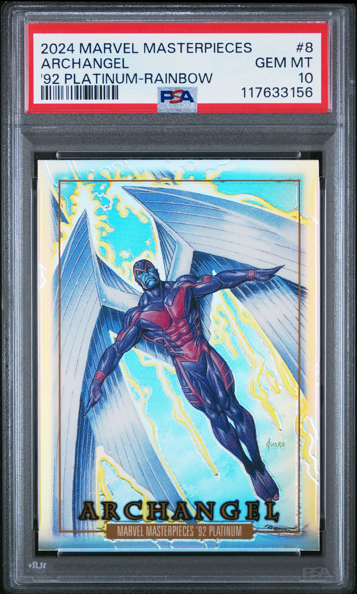 2024 Upper Deck Marvel Masterpieces '92 Platinum Archangel #8 ('92 Platinum-Rainbow) Gem Mt 10 front