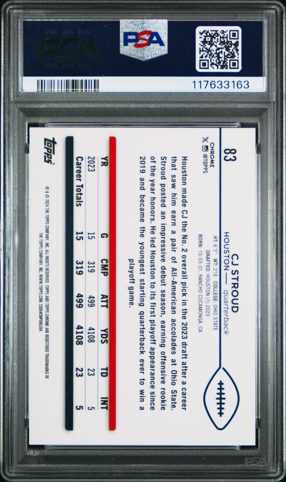 2024 Topps Chrome Cj Stroud #83 (Gold Geometric) Mint 9 back