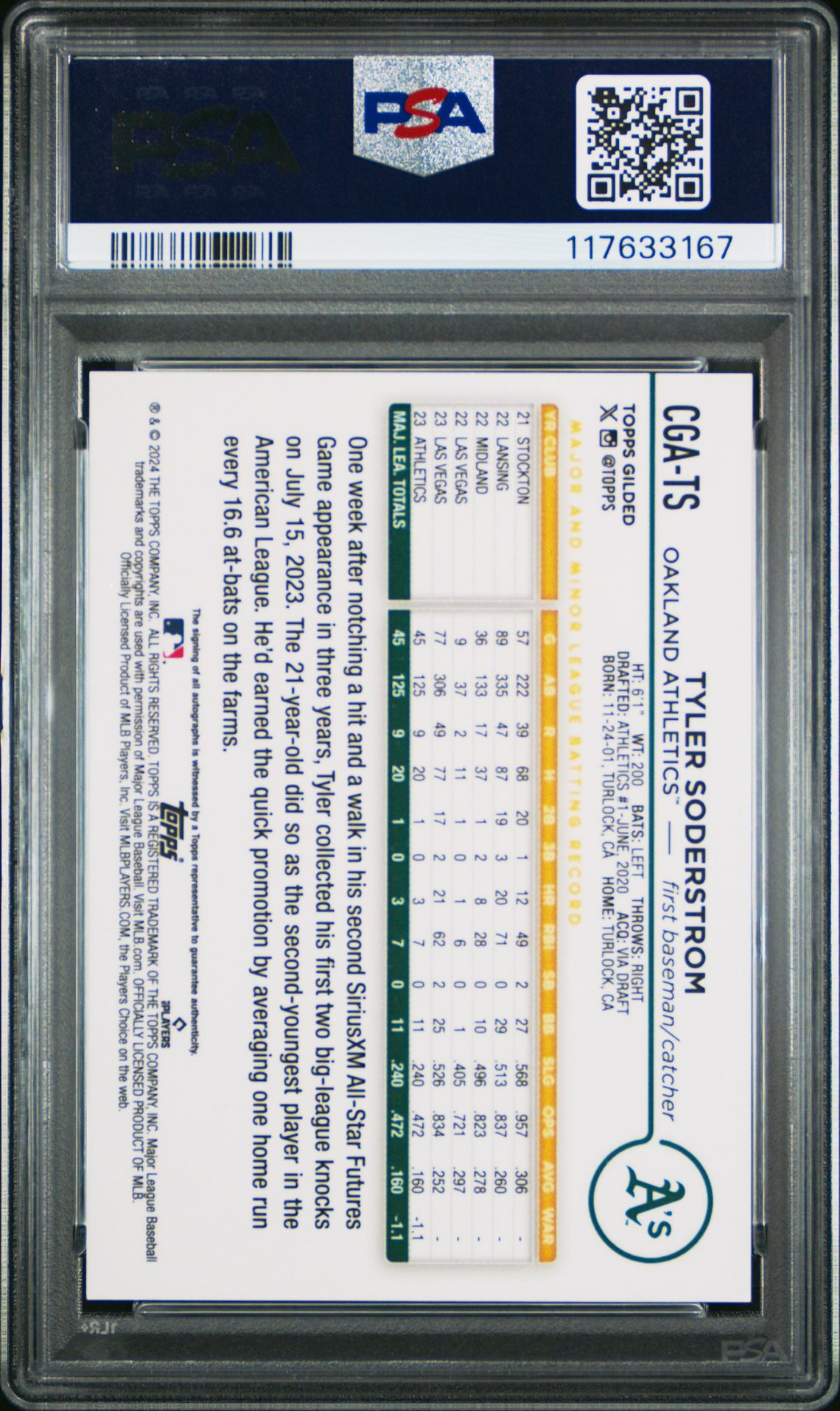 2024 Topps Gilded Collection Topps Chrome Gold Autographs Tyler Soderstrom #Cgats Mint 9 back