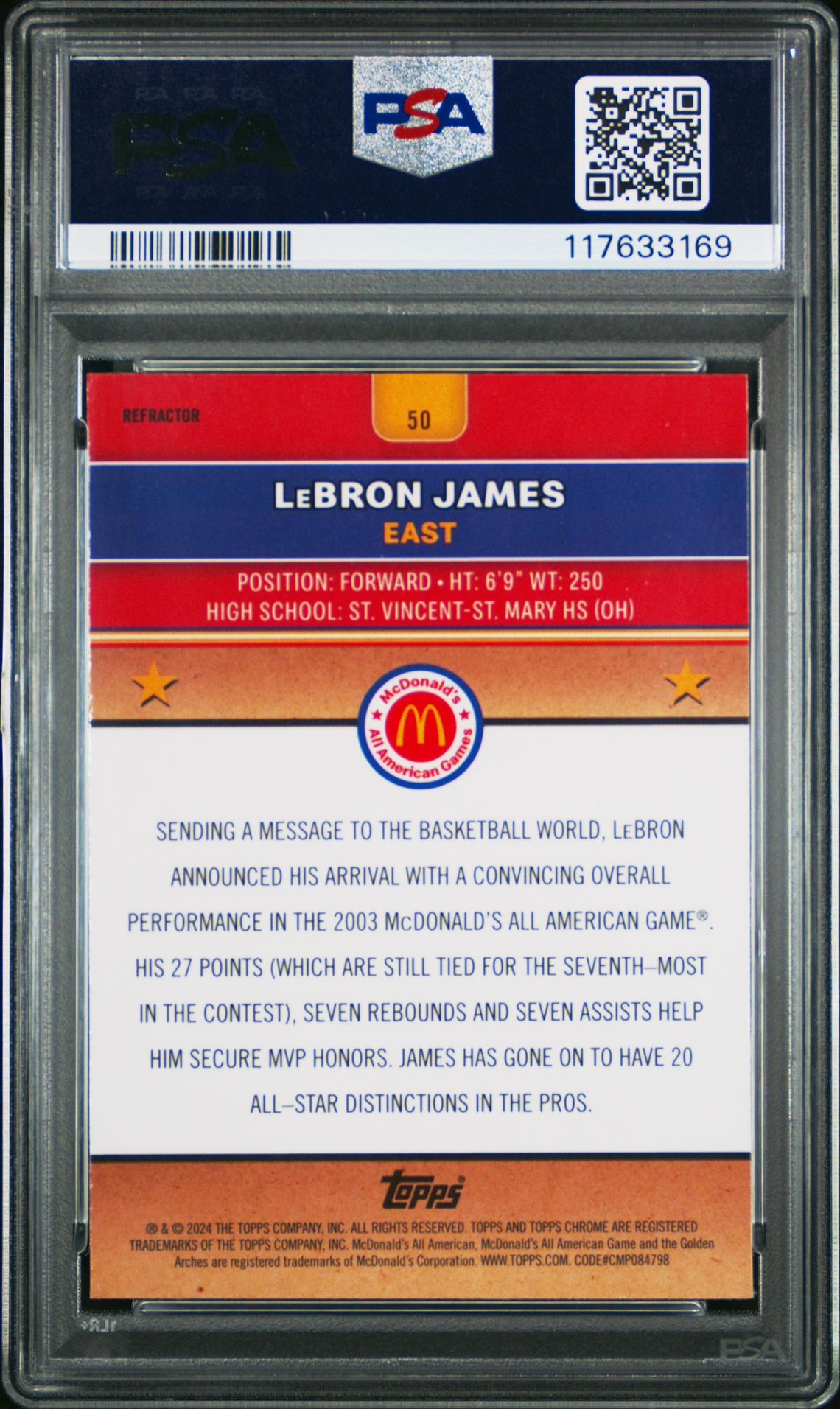 2024 Topps Chrome Mcdonald's All American Lebron James #50 (Refractor) Mint 9 back