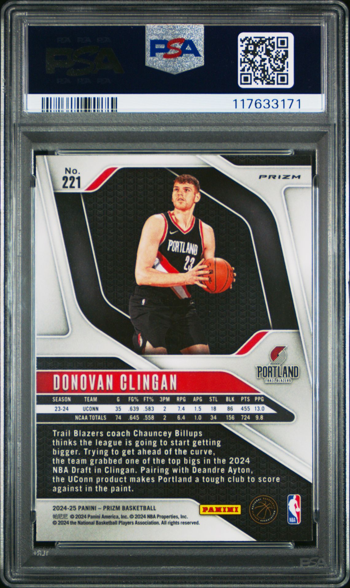 2024 Panini Prizm Donovan Clingan #221 (Pulsar) Mint 9 back