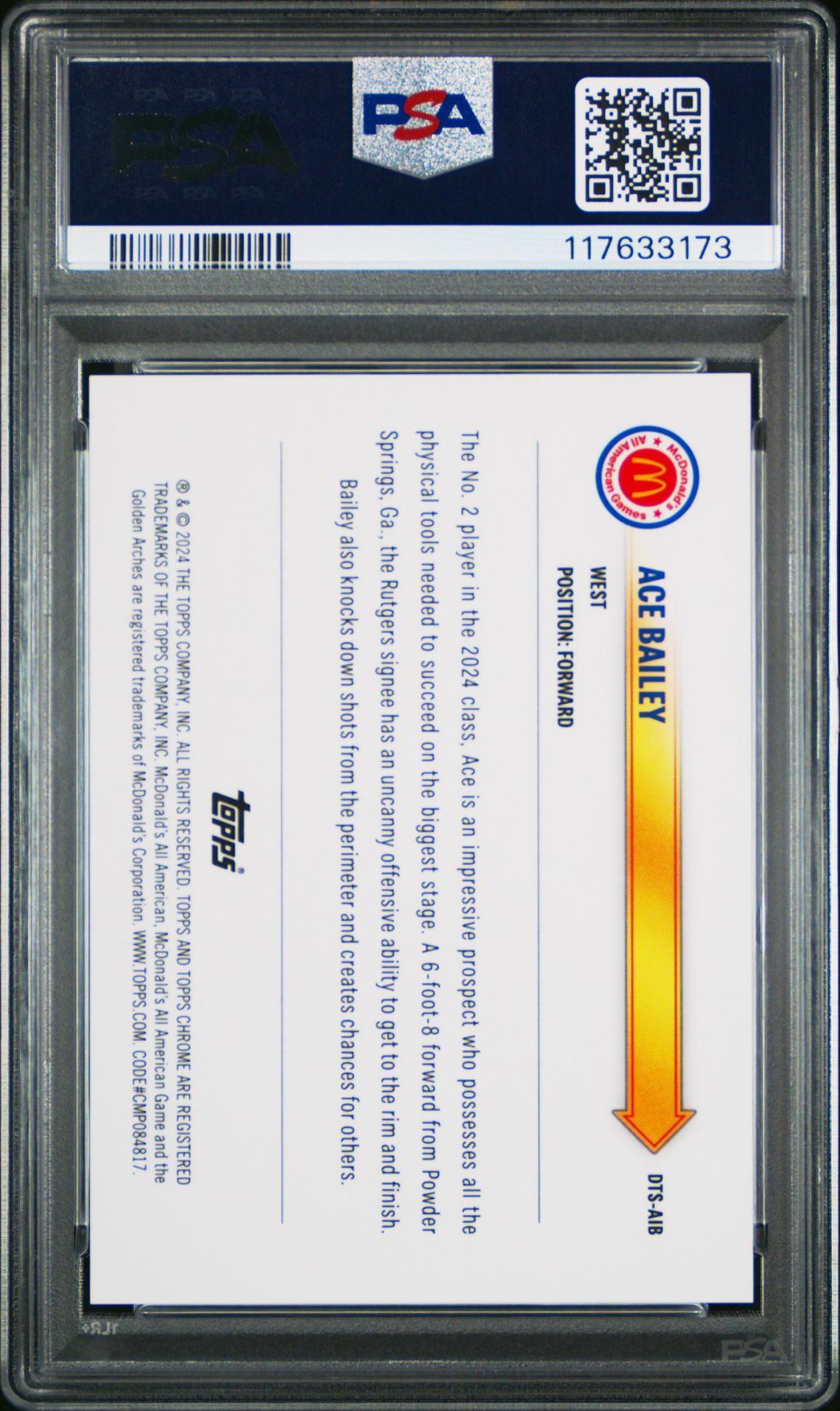 2024 Topps Chrome Mcdonald's All American Drive Thru Service Ace Bailey #Aib (Drive Thru Service-Td Ref) Gem Mt 10 back