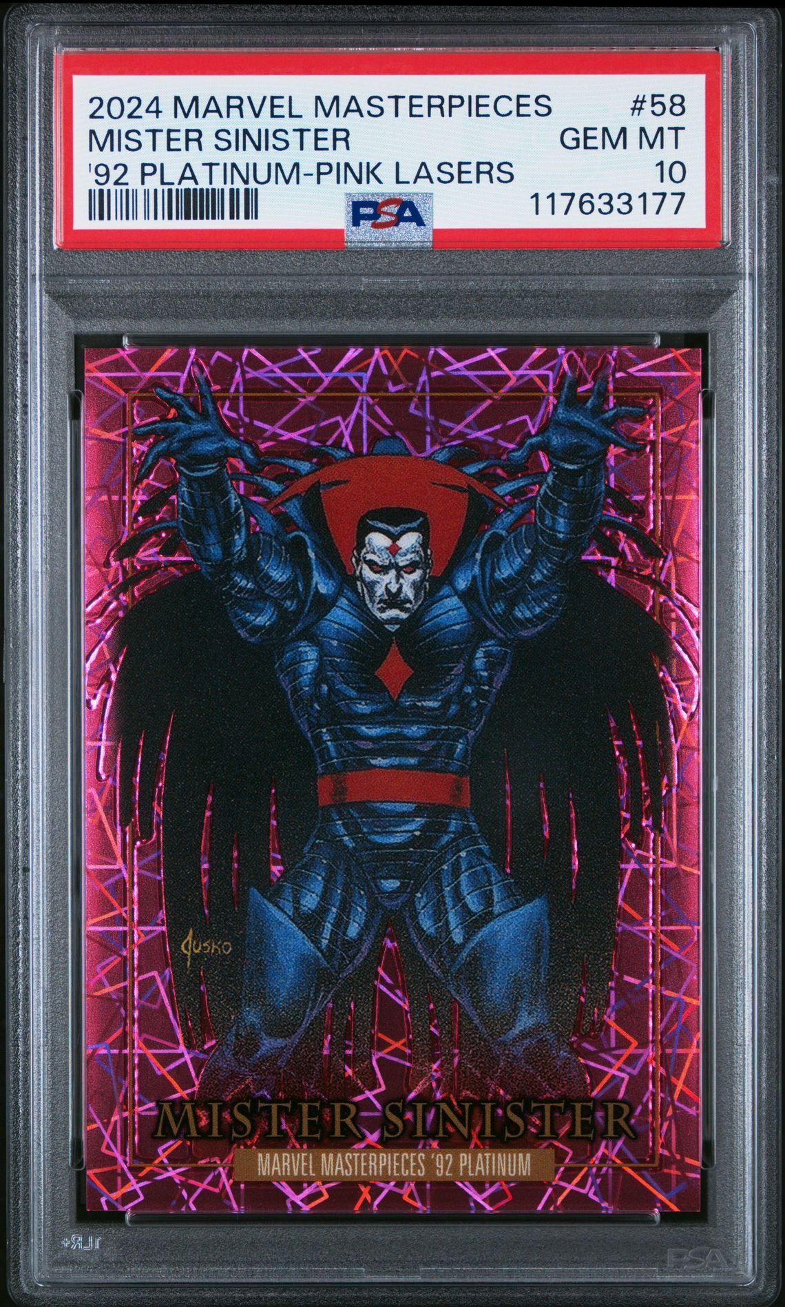 2024 Upper Deck Marvel Masterpieces '92 Platinum Mister Sinister #58 ('92 Platinum-Pink Lasers) Gem Mt 10 front